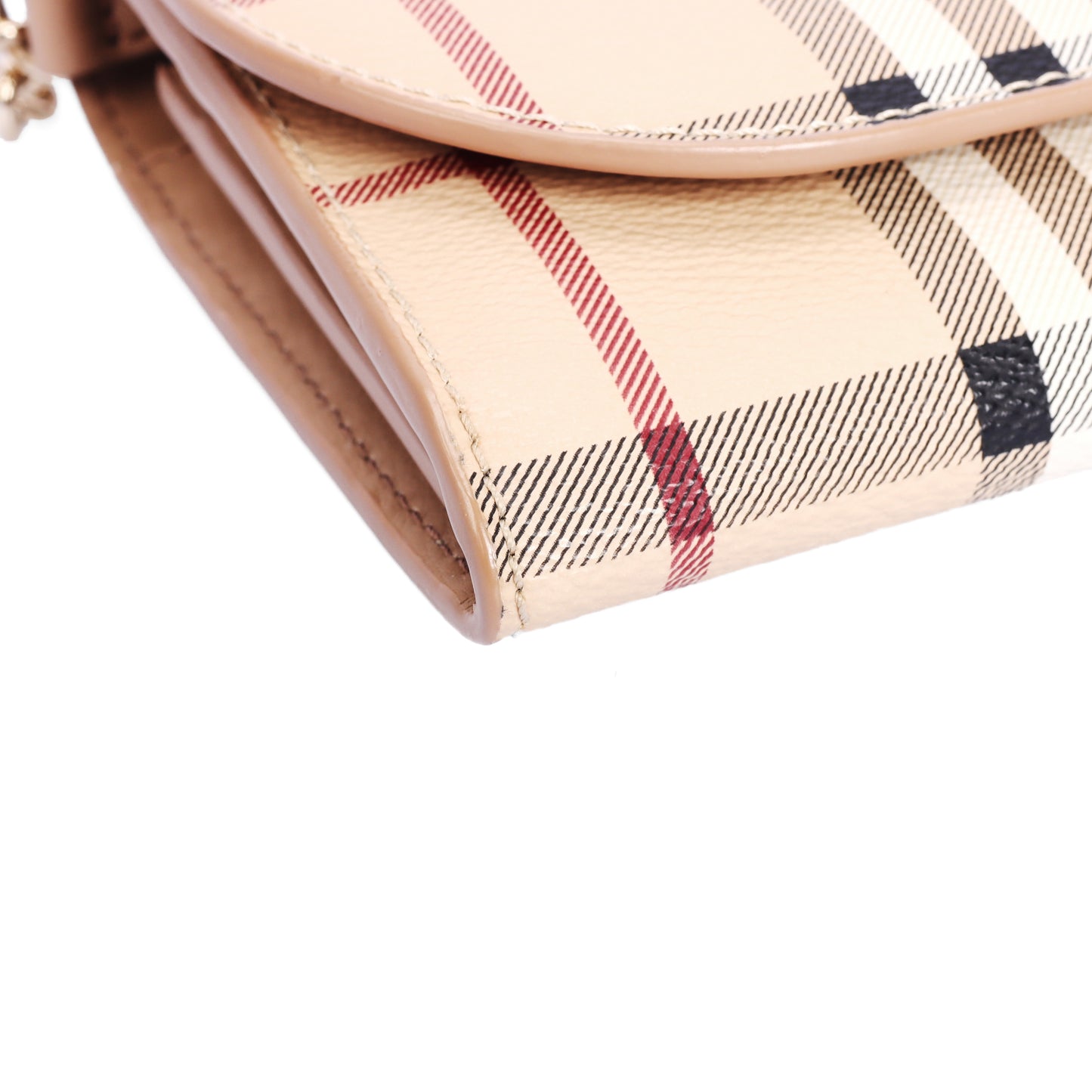 Pre-Owned Burberry Haymarket Check Beige Coated Canvas Wallet on Chain 13491637