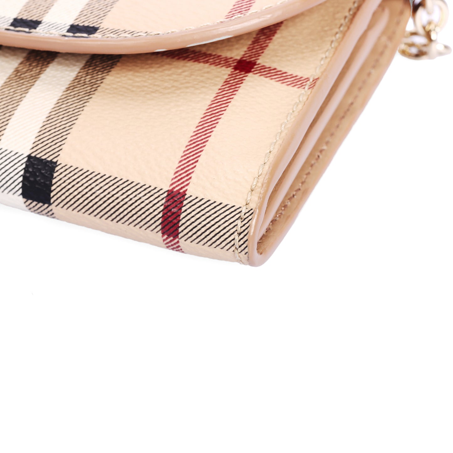 Pre-Owned Burberry Haymarket Check Beige Coated Canvas Wallet on Chain 13491637
