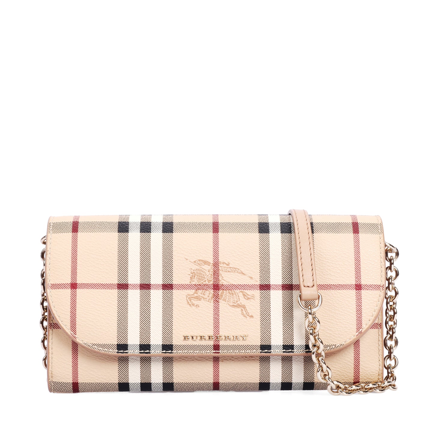 Pre-Owned Burberry Haymarket Check Beige Coated Canvas Wallet on Chain 13491637