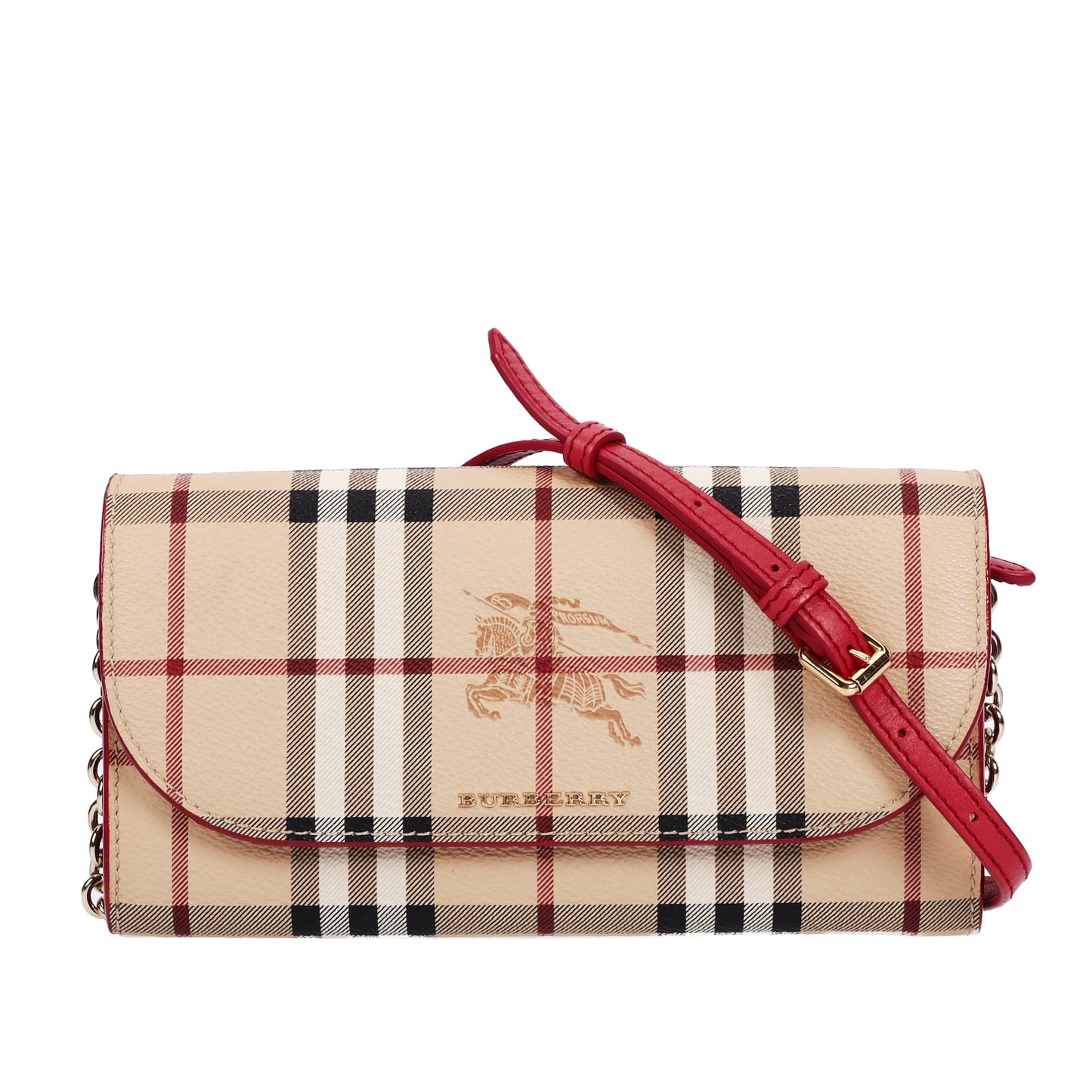 Pre-Owned Burberry Haymarket Check Beige Coated Canvas Wallet on Chain 16022426