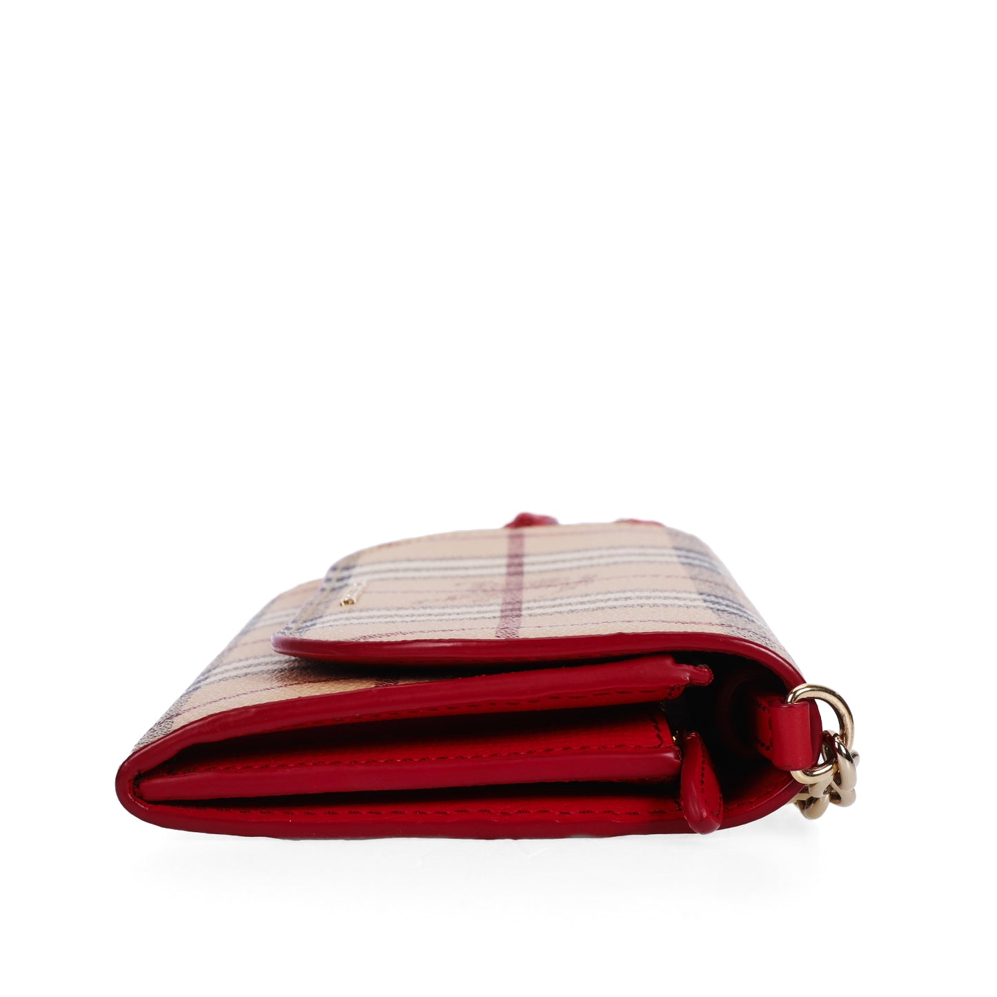 Pre-Owned Burberry Haymarket Check Beige Coated Canvas Wallet on Chain 16022426