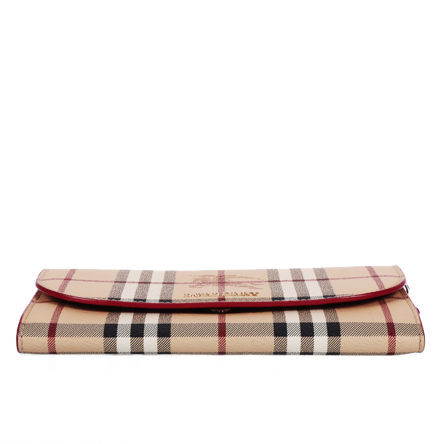 Pre-Owned Burberry Haymarket Check Beige Coated Canvas Wallet on Chain 16022426