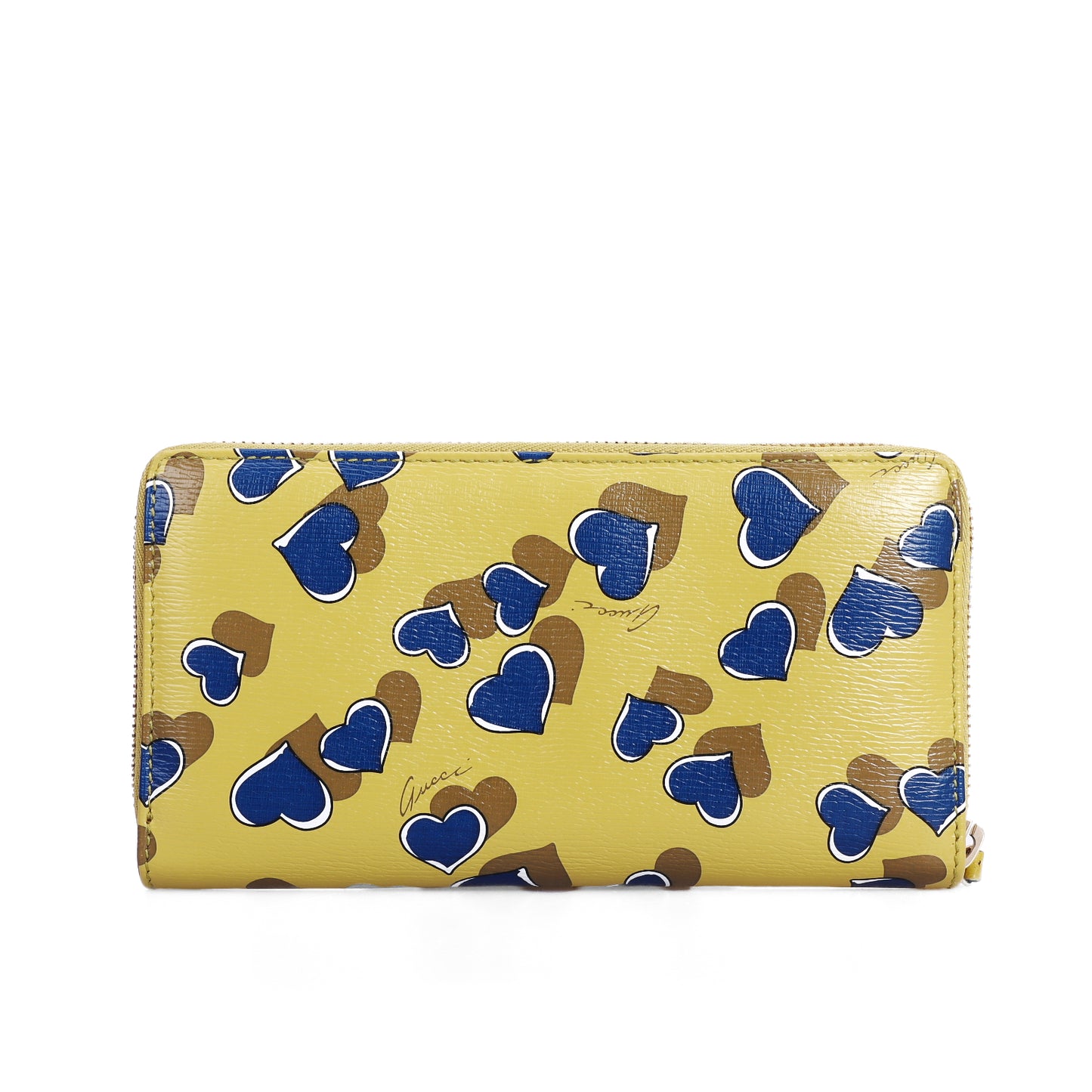 Pre-Owned Gucci Yellow Heart Print Calfskin Zip-Around Wallet 16261906