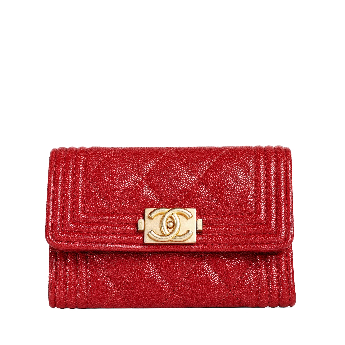 Pre-Owned Chanel Boy Red Caviar Leather Small Wallet  18293001