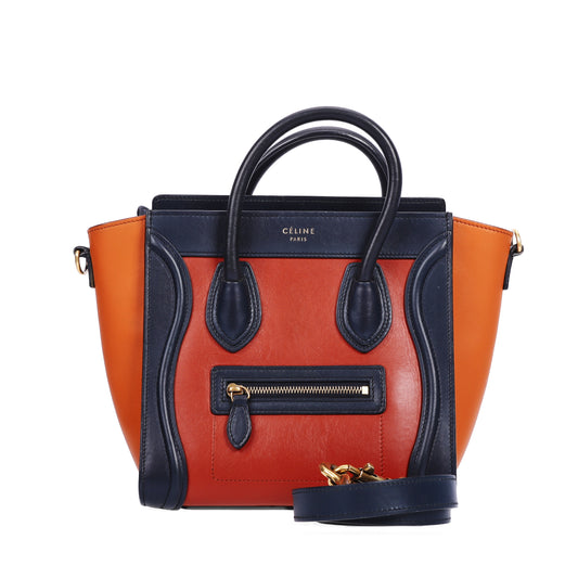 Pre-Owned Celine Luggage Nano Orange Calfskin Crossbody Bag 18521649