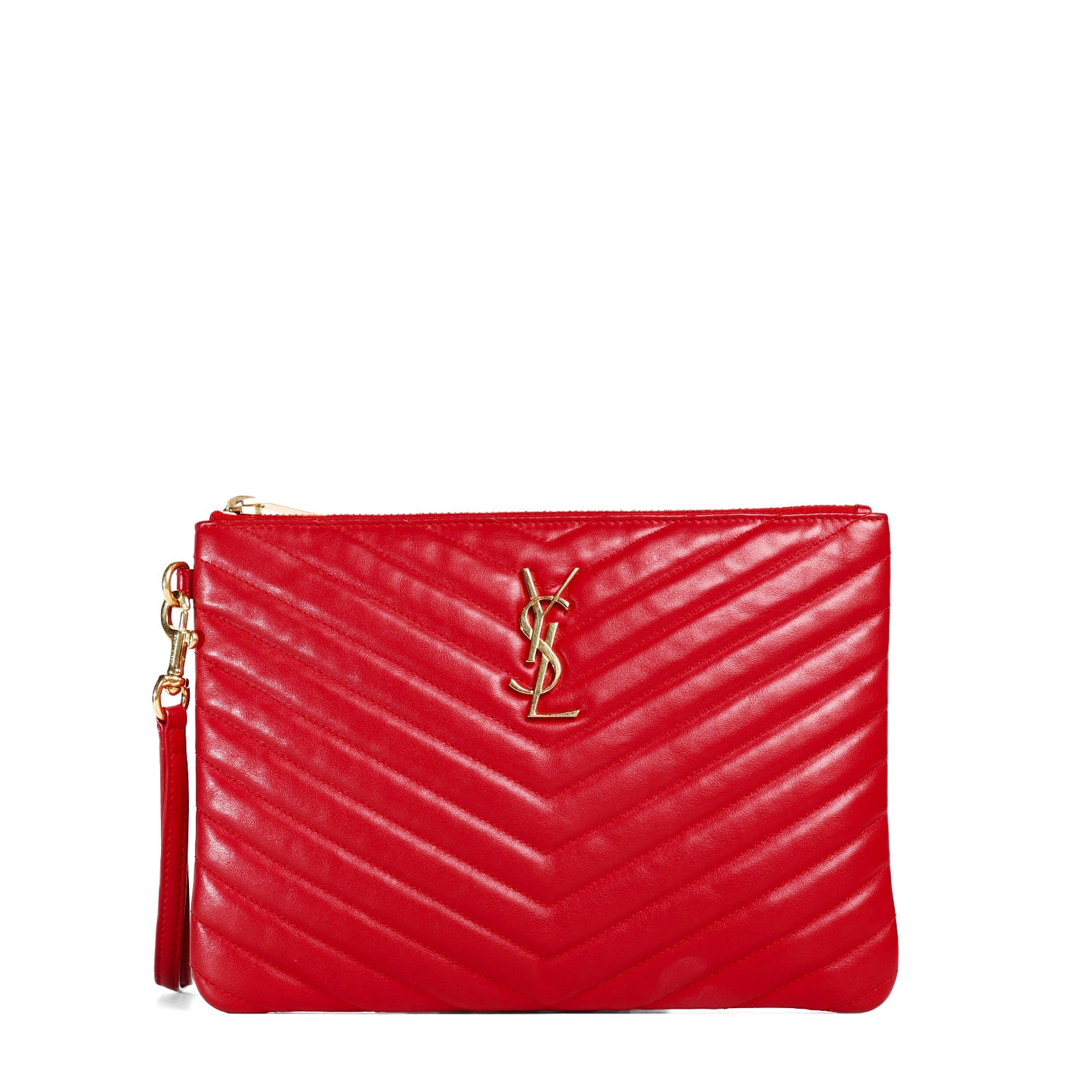 Pre-Owned Saint Laurent Monogram Red Chevron Quilted Calfskin Leather Wristlet 18623974
