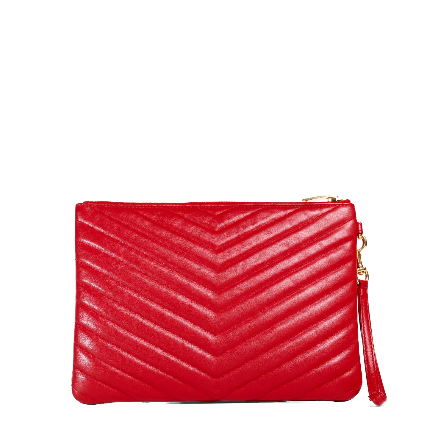 Pre-Owned Saint Laurent Monogram Red Chevron Quilted Calfskin Leather Wristlet 18623974