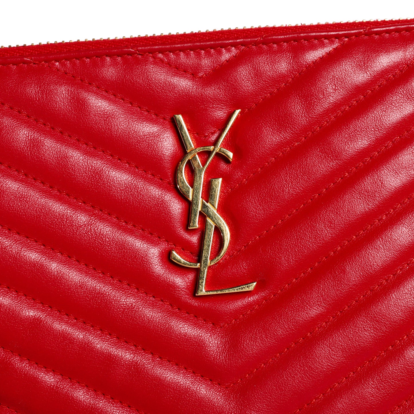 Pre-Owned Saint Laurent Monogram Red Chevron Quilted Calfskin Leather Wristlet 18623974