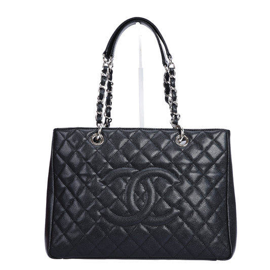 Pre-Owned Chanel GST Black Caviar Quilted Grained Calfskin Leather Shoulder Bag 21815712