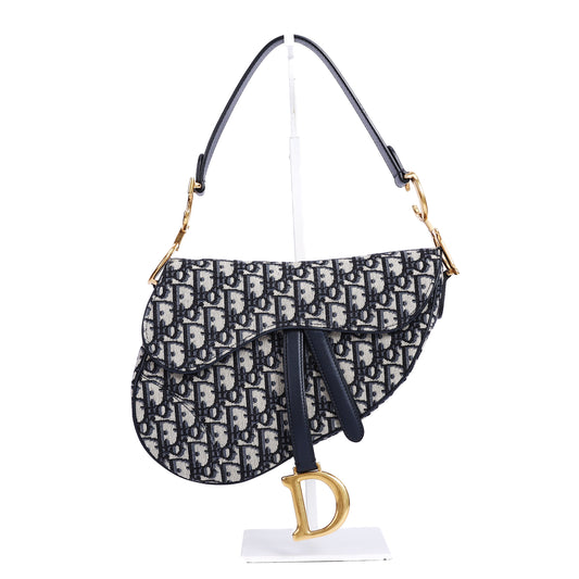 Pre-Owned Dior Blue Oblique Jacquard Canvas Saddle Bag Shoulder Bags 22126107
