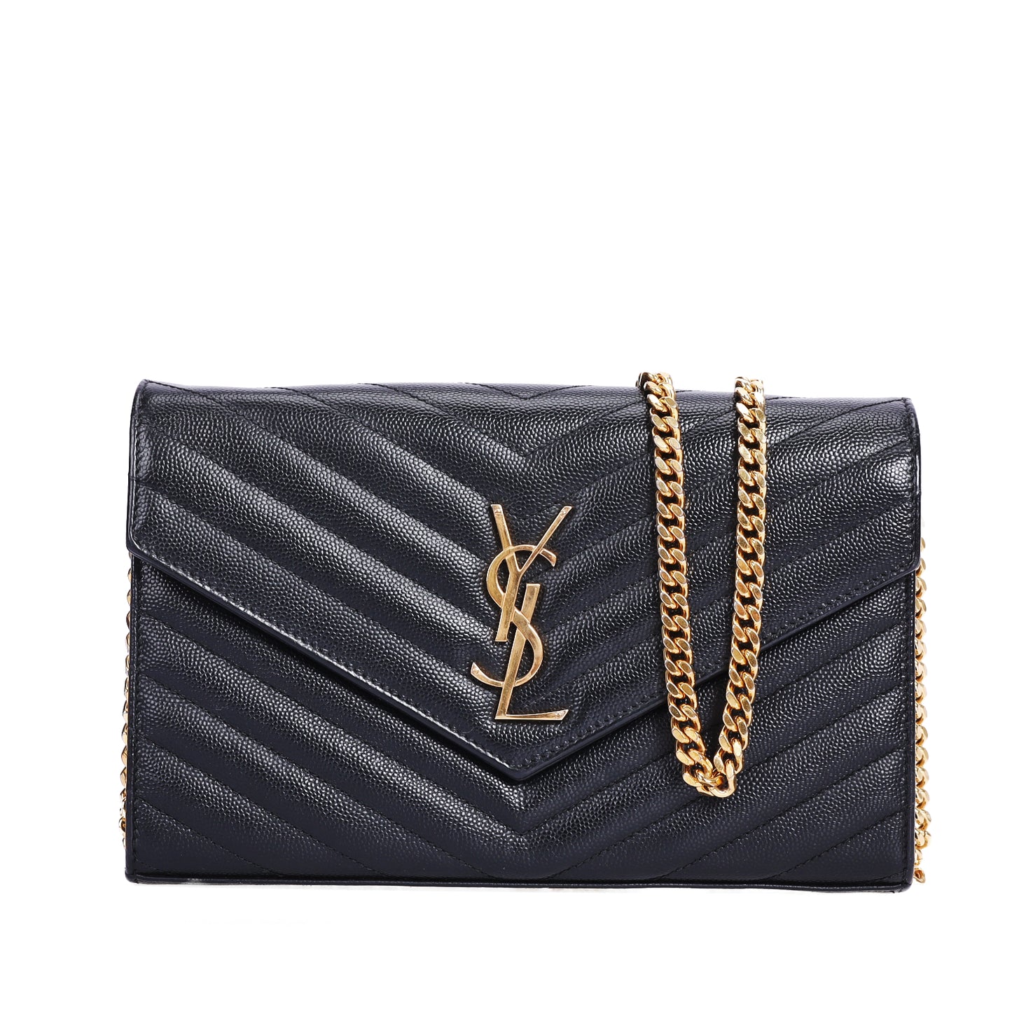 Pre-Owned Saint Laurent LE Monogram Black Calfskin Leather Wallet on Chain 22732282