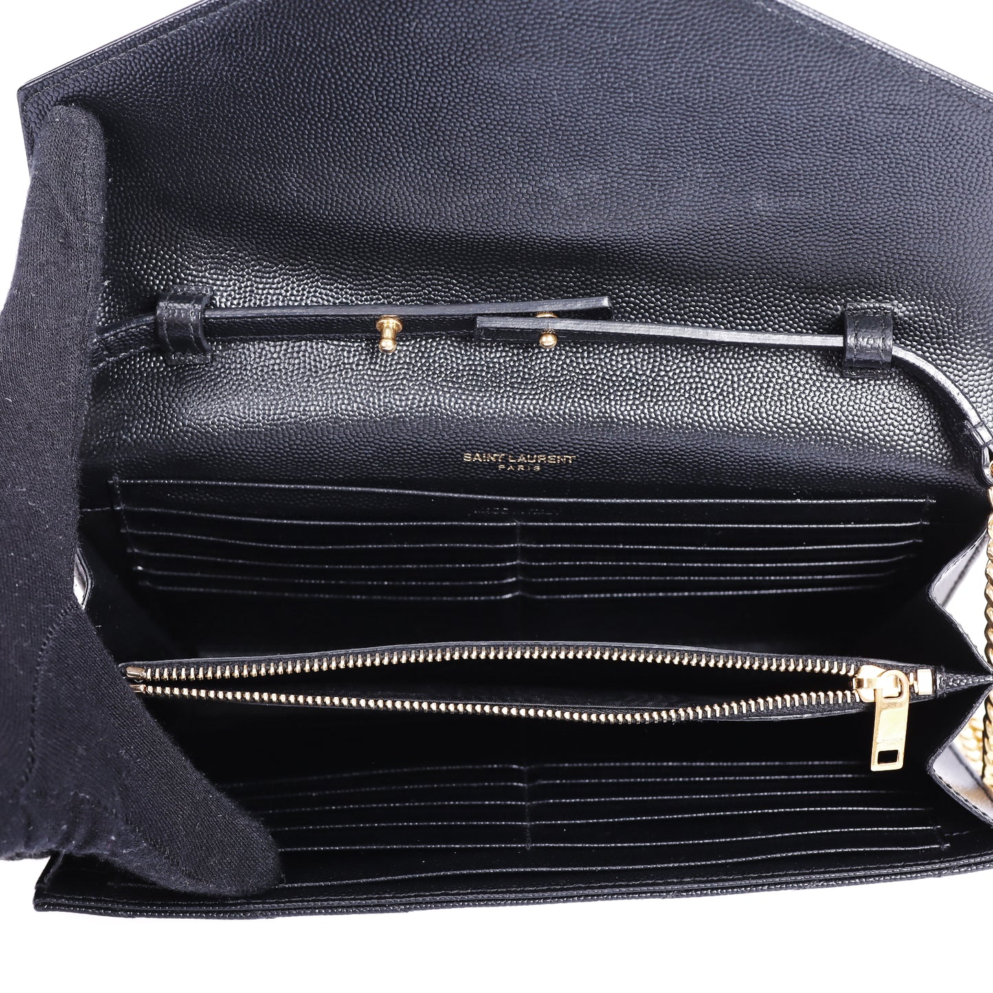 Pre-Owned Saint Laurent LE Monogram Black Calfskin Leather Wallet on Chain 22732282