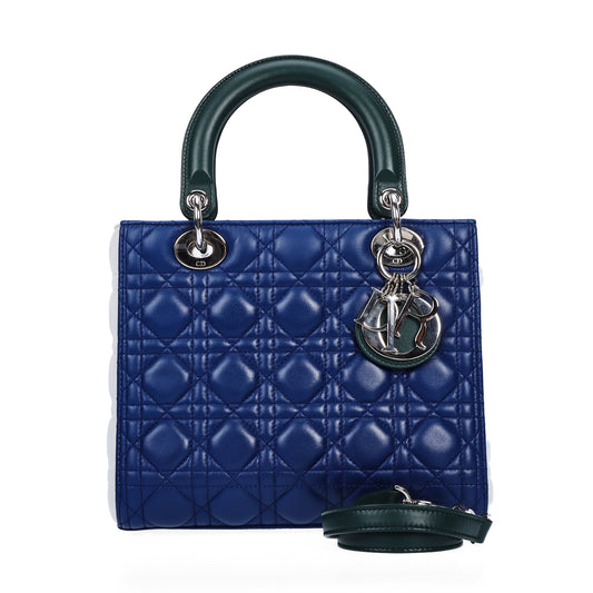 Pre-Owned Dior Lady Dior Medium Size Blue Cannage Lambskin Shoulder Bag  22813181 c