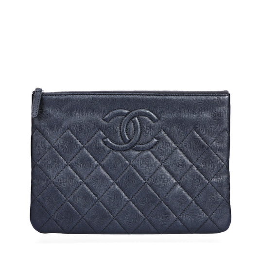 Pre-Owned Chanel Quilted CC Black Calfskin Leather Clutch 24199809