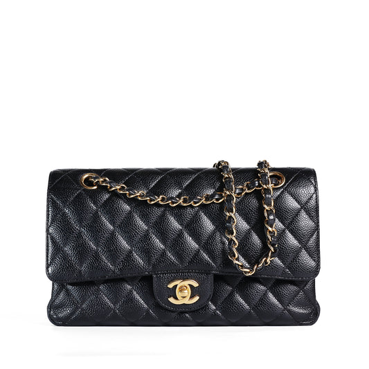 Pre-Owned Chanel Classic Flap Medium Black Quilted Calfskin Leather Crossbody Bag 25851194