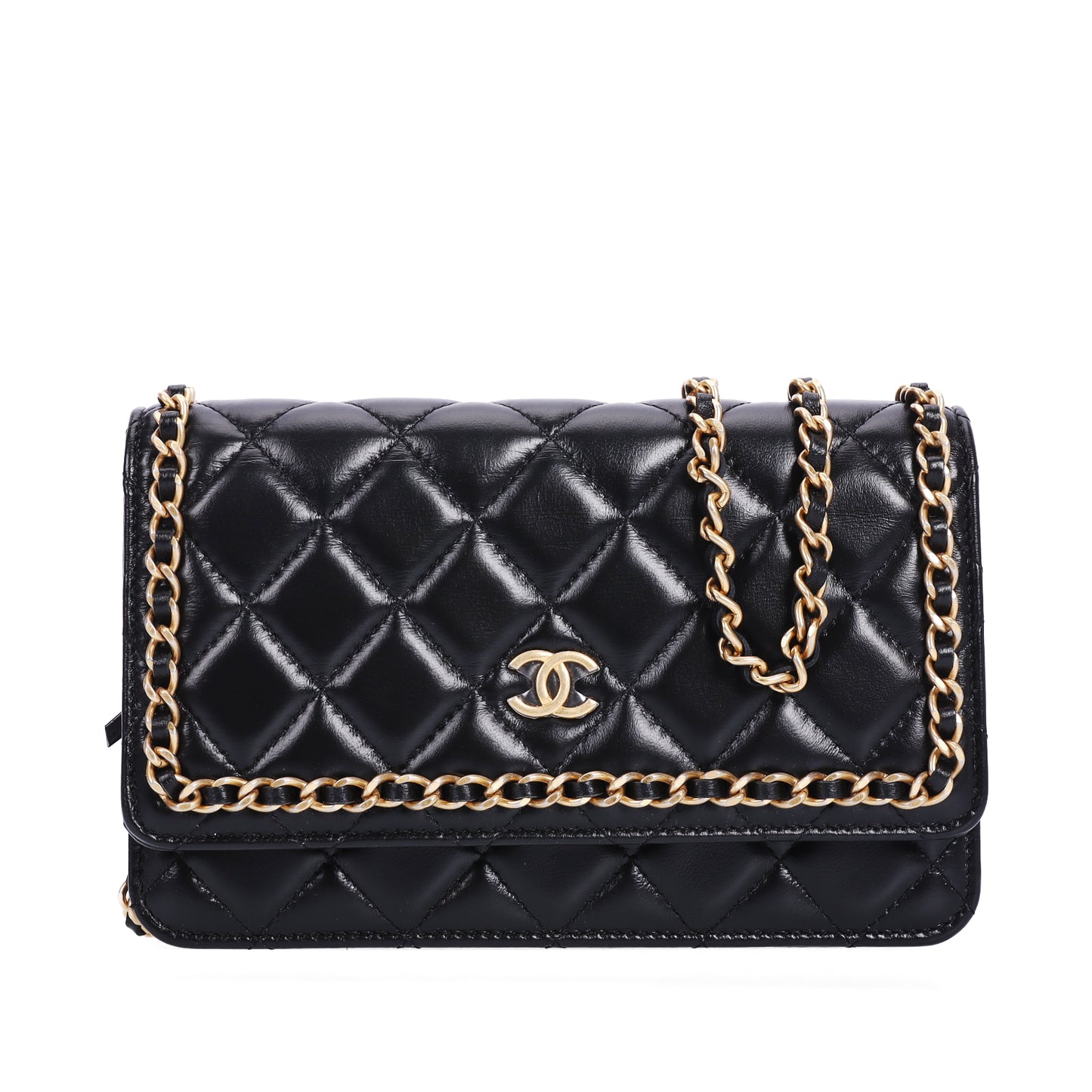 Pre-Owned Chanel Black Lambskin Classic Wallet On Chain 26421238 L