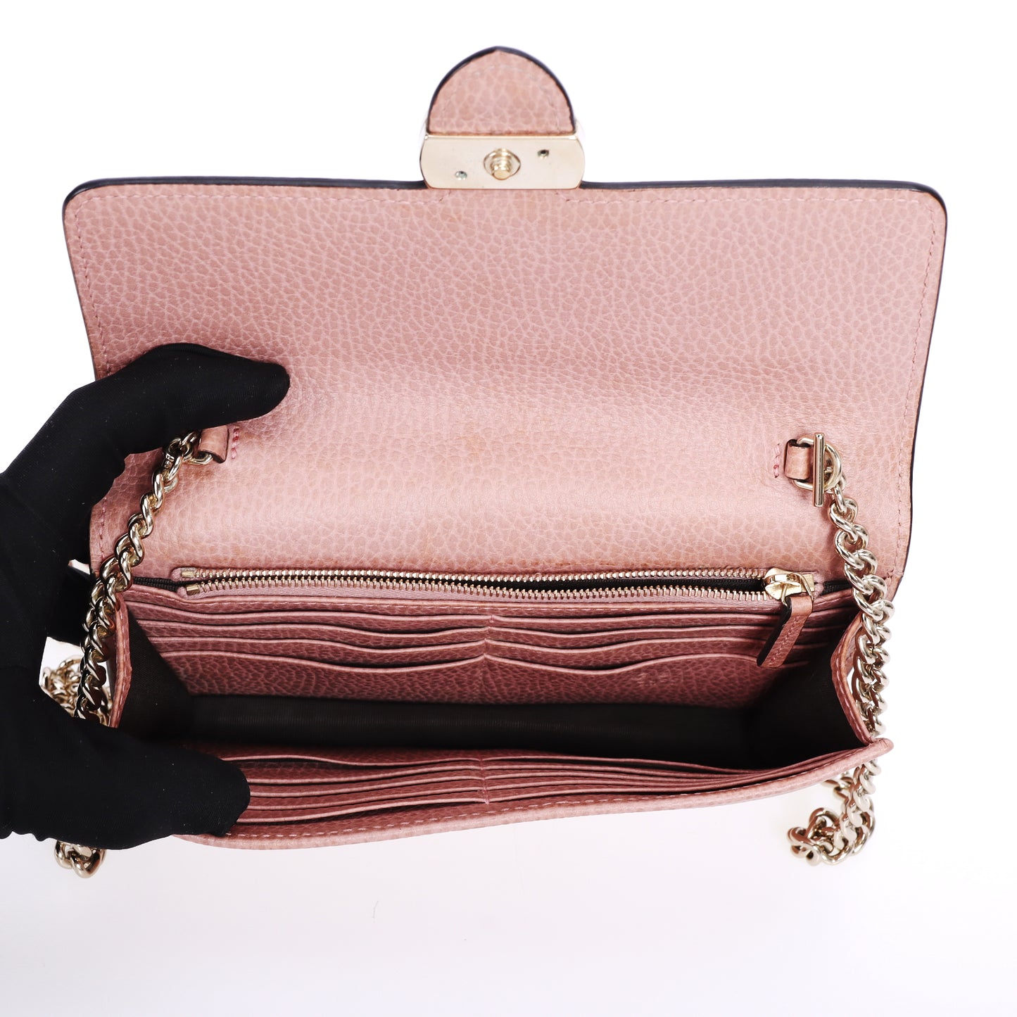 Pre-Owned Gucci Interlocking Pink Calfskin Leather Wallet on Chain 26808807 c