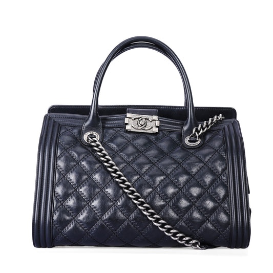 Pre-Owned Chanel  Double Stitch Boy Black Quilted Calfskin Leather Shoulder Bag 28255535
