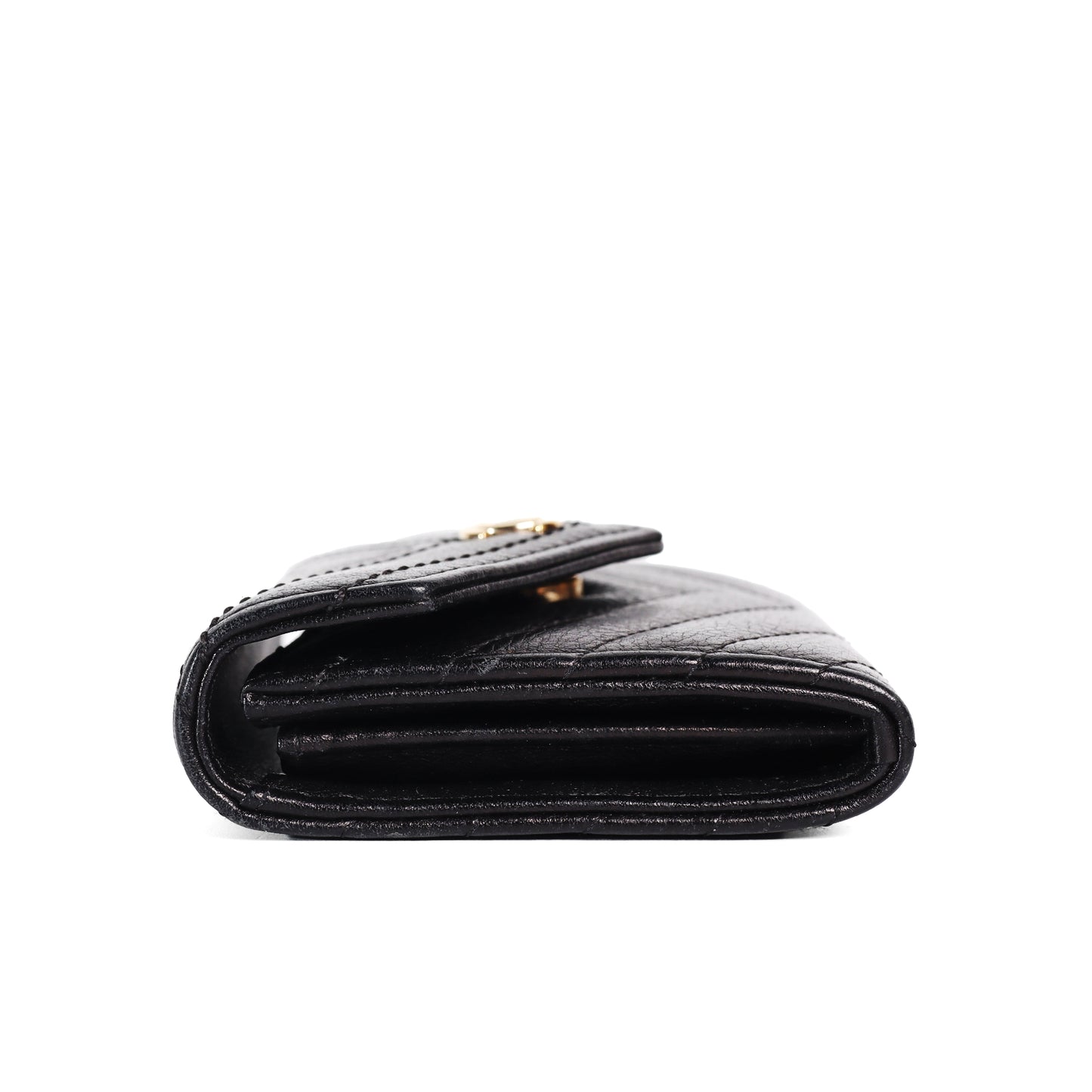 Pre-Owned Chanel Interlocking CC Logo Black Calfskin Compact Wallet 30086145