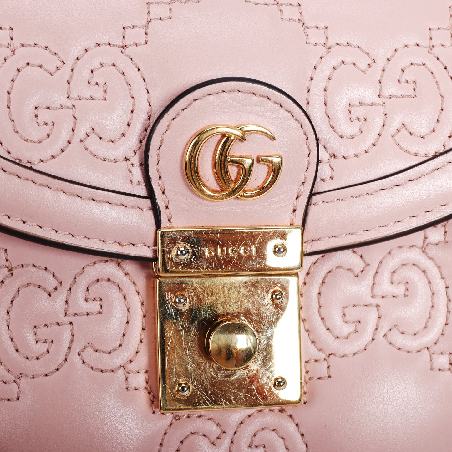 Pre-Owned Gucci  Matlase  GG Pink Quilted Calfskin Shoulder Bag 30849742 C