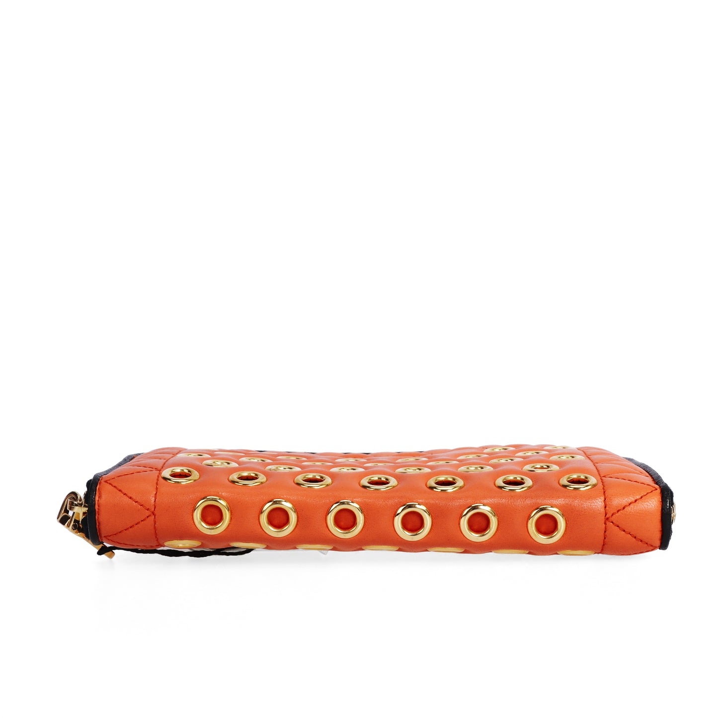 Pre-Owned Miu Miu Matelassé Orange Calfskin Studded Zip-Around Long Wallet 32091519