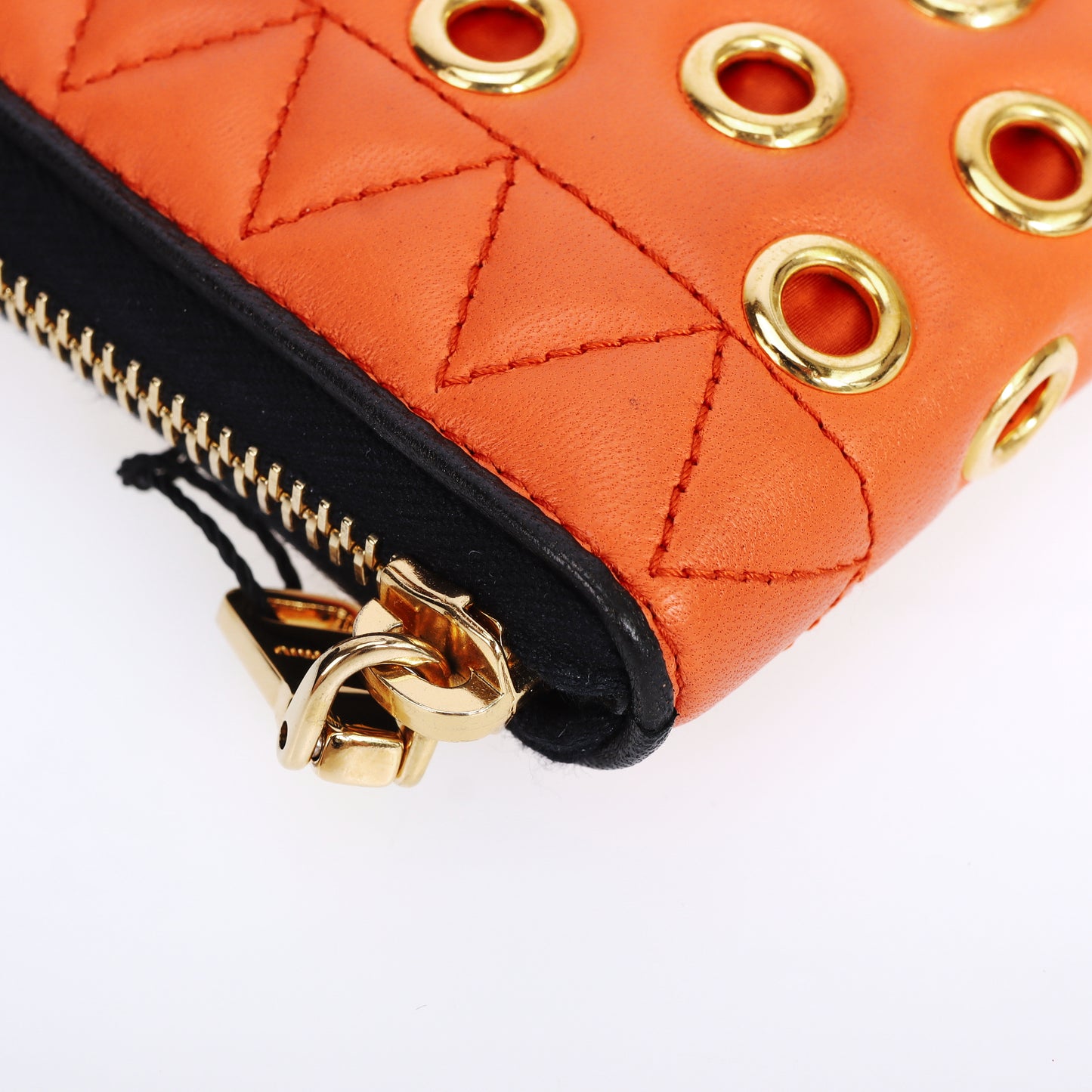 Pre-Owned Miu Miu Matelassé Orange Calfskin Studded Zip-Around Long Wallet 32091519
