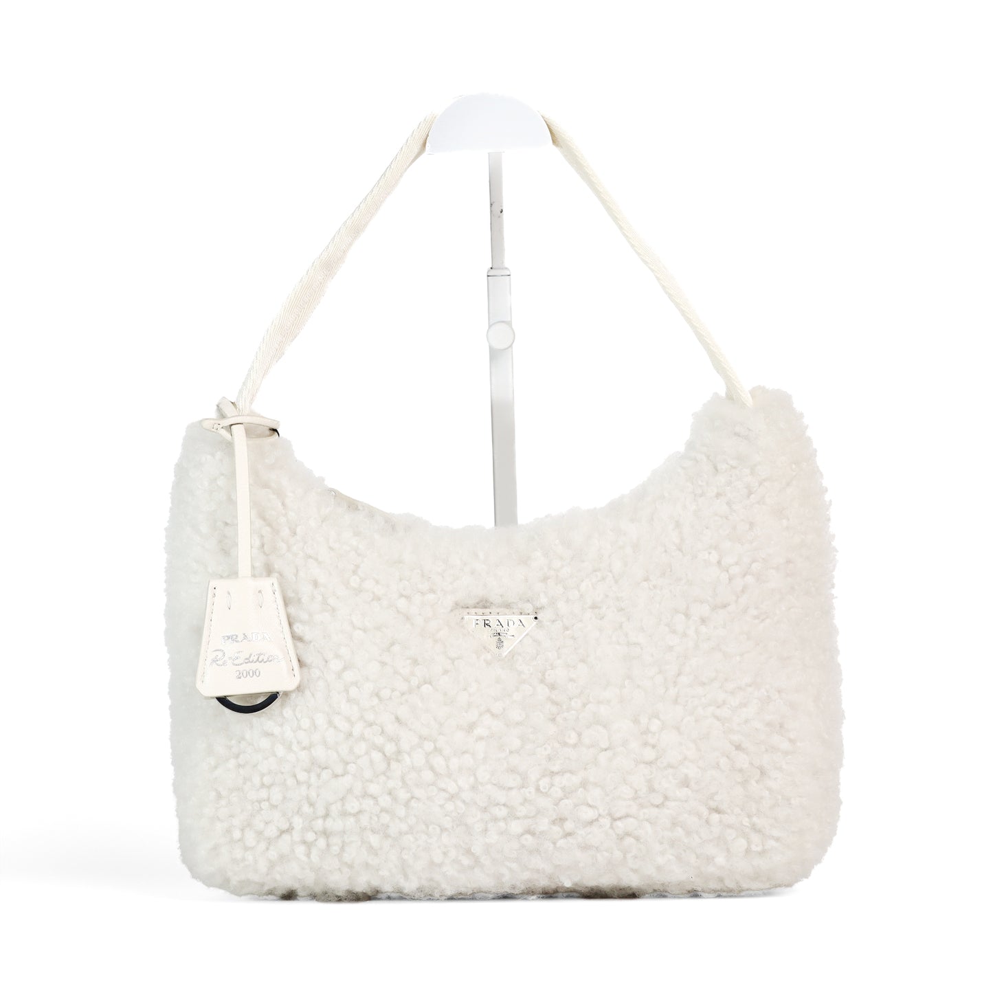Pre-Owned Prada Re-Edition 2000 White Shearling Top Handle Bag 32295215