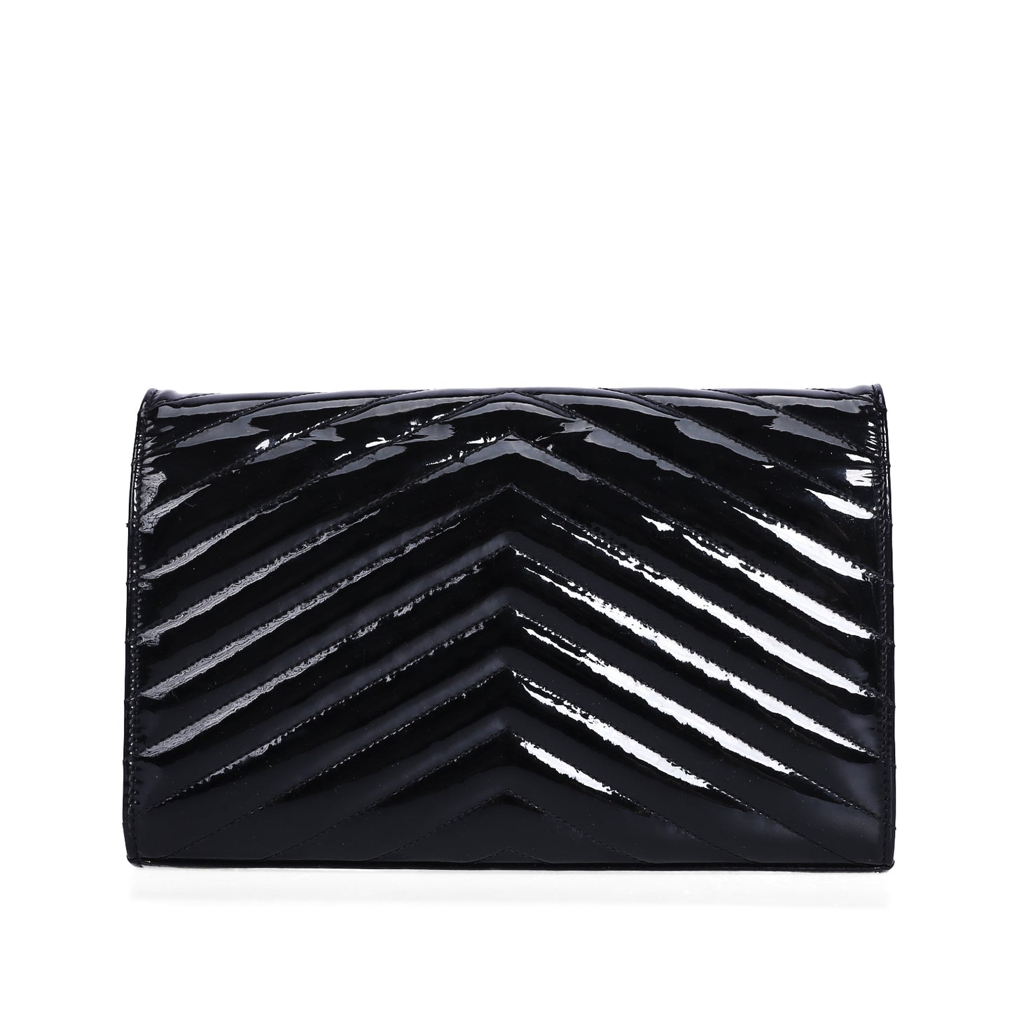 Pre-Owned Saint Laurent Chevron Black Patent Leather Wallet on Chain 32841904