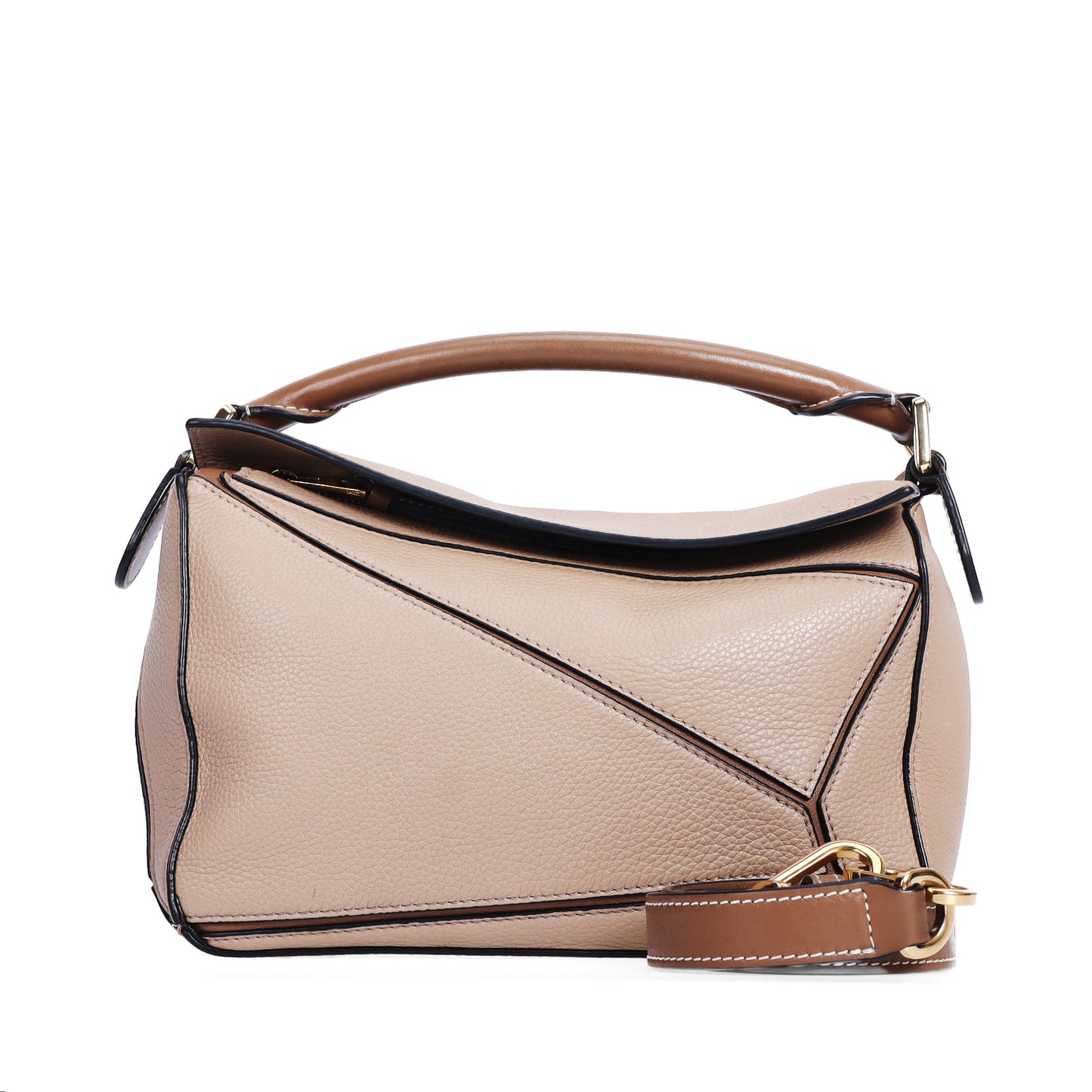 Pre-Owned Loewe Puzzle Beige Calfskin Shoulder Bag 34278693