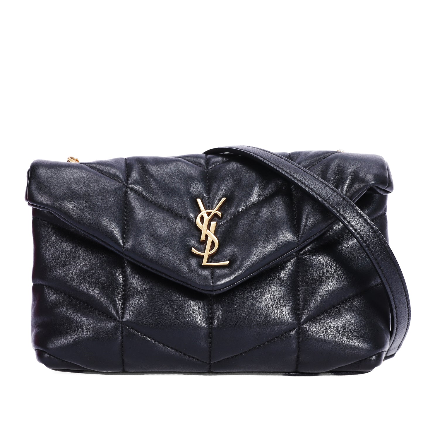 Pre-Owned Saint Laurent Loulou Puffer Black Lambskin Leather Shoulder Bag 34941185