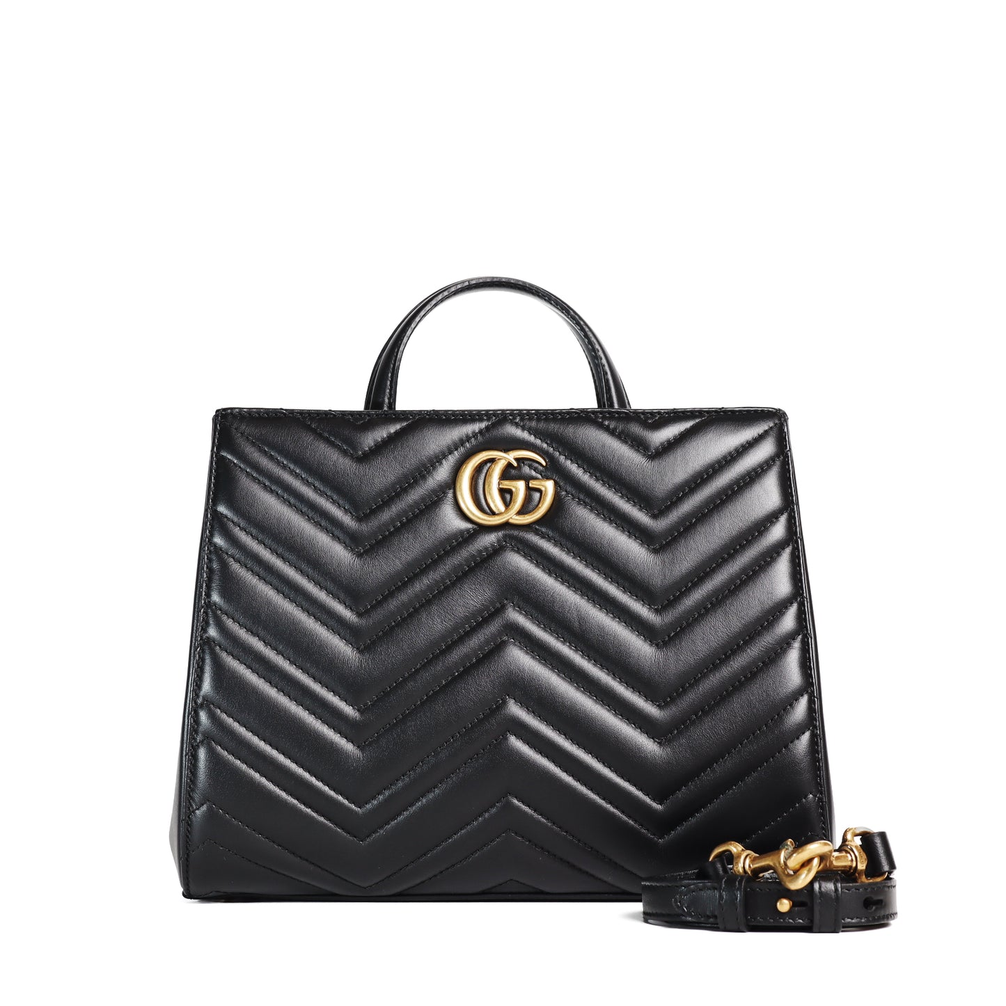 Pre-Owned Gucci GG Marmont Black Matelassé Calfskin Shoulder Bag 35428517
