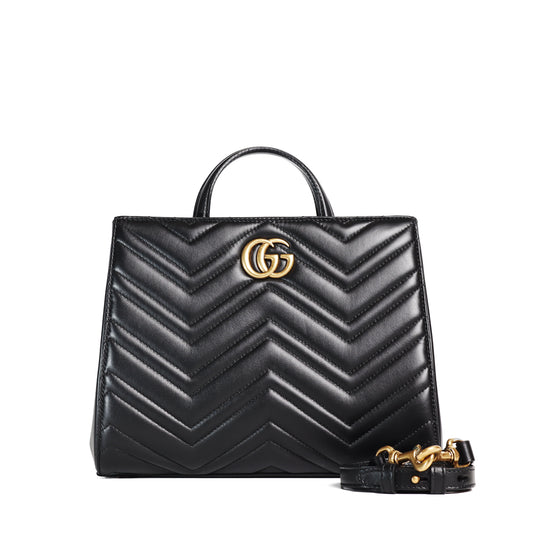 Pre-Owned Gucci GG Marmont Black Matelassé Calfskin Shoulder Bag 35428517
