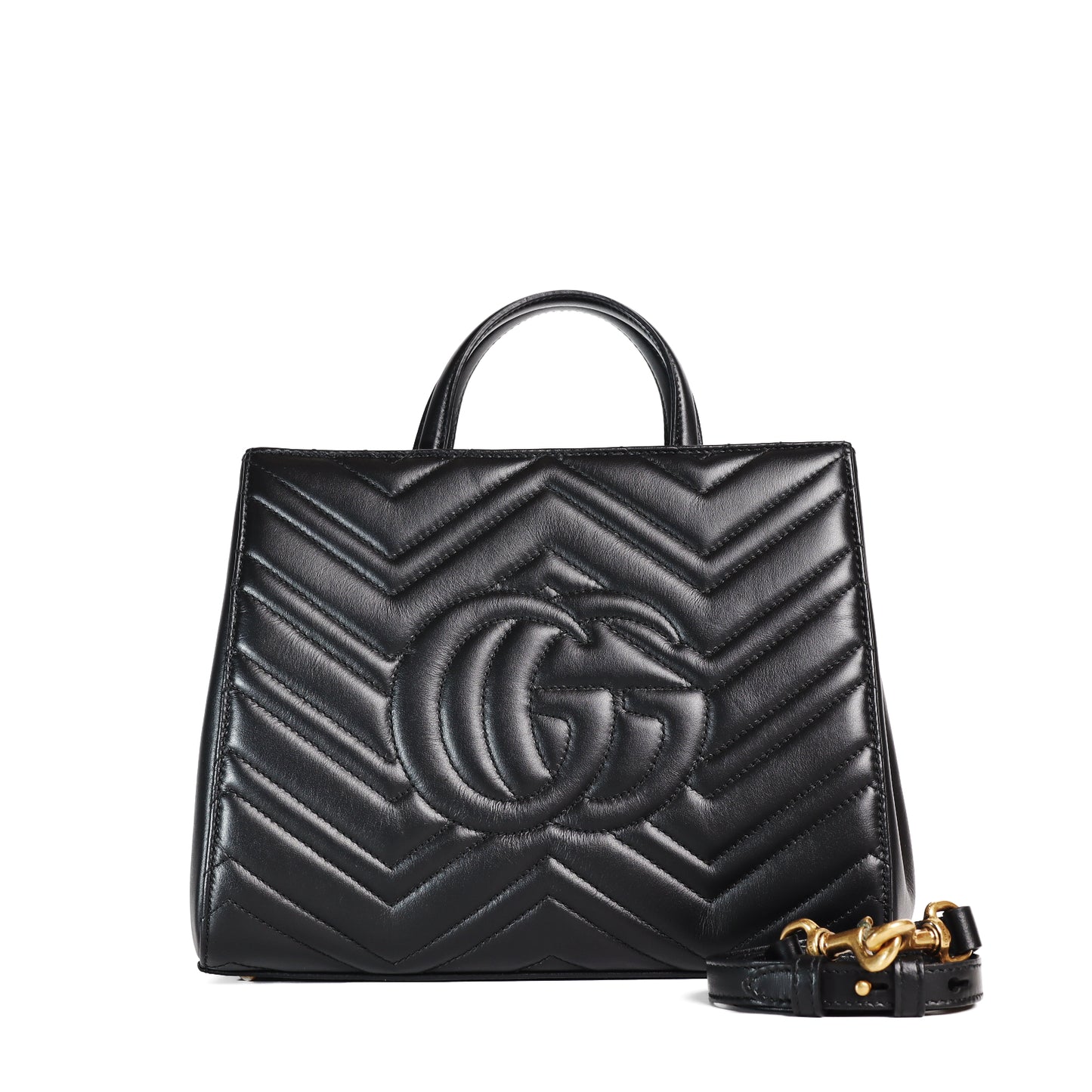 Pre-Owned Gucci GG Marmont Black Matelassé Calfskin Shoulder Bag 35428517