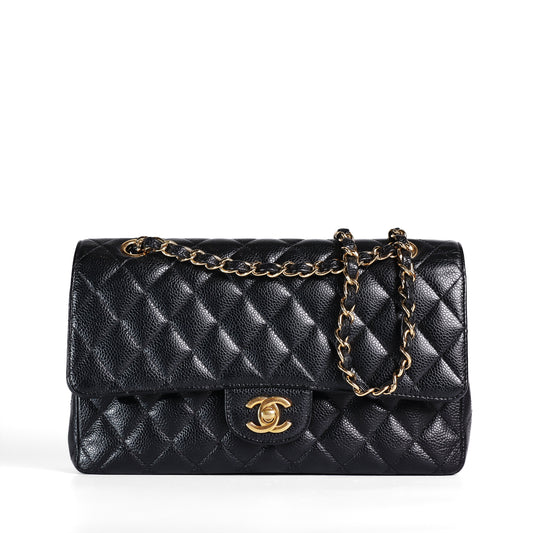Pre-Owned Chanel Classic Flap Medium Black Quilted Calfskin Leather Crossbody Bag 37341015
