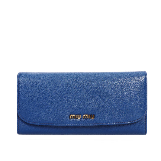 Pre-Owned Miu Miu Blue Calfskin Long Wallet 37868078