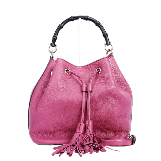 Pre-Owned Gucci Bamboo Pink Calfskin Shoulder Bag 38245229