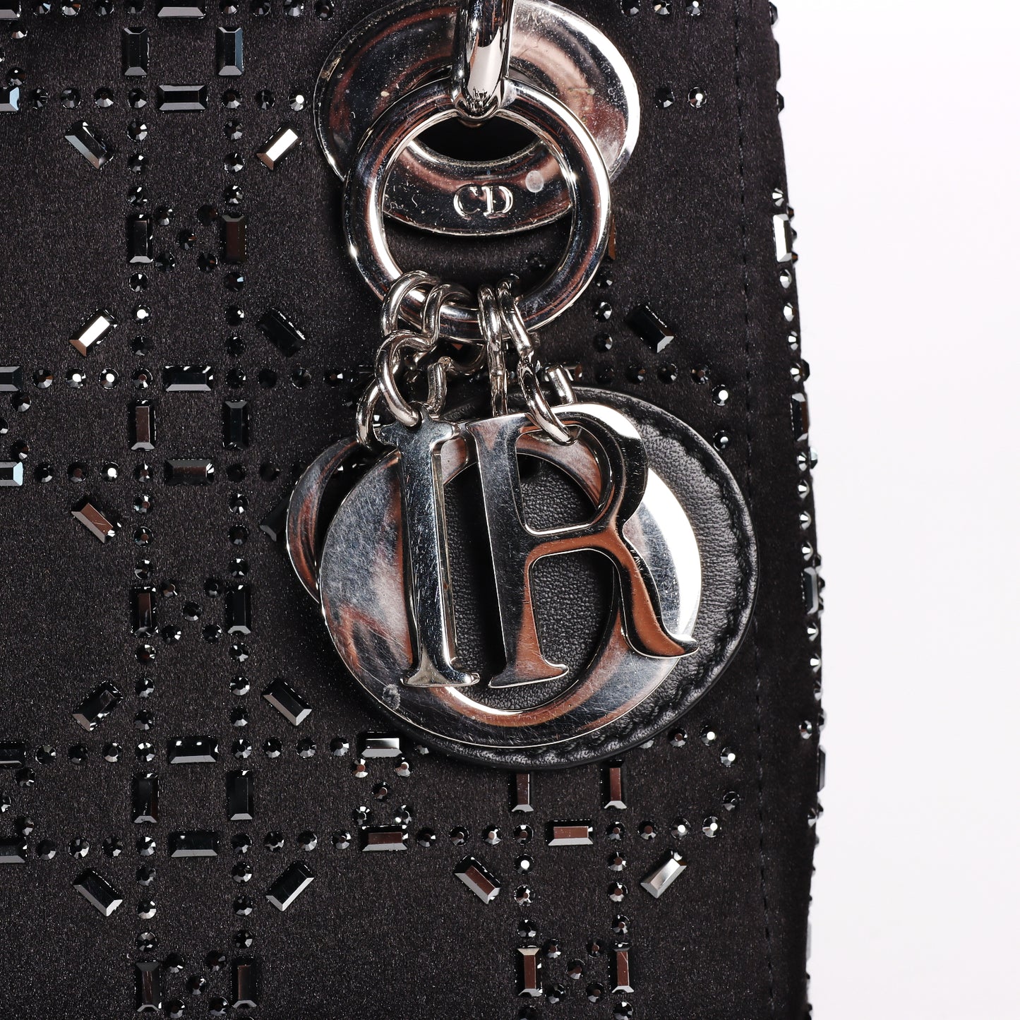 Pre-Owned Christian Dior Lady Dior Medium Black Satin Shoulder Bag 38723244