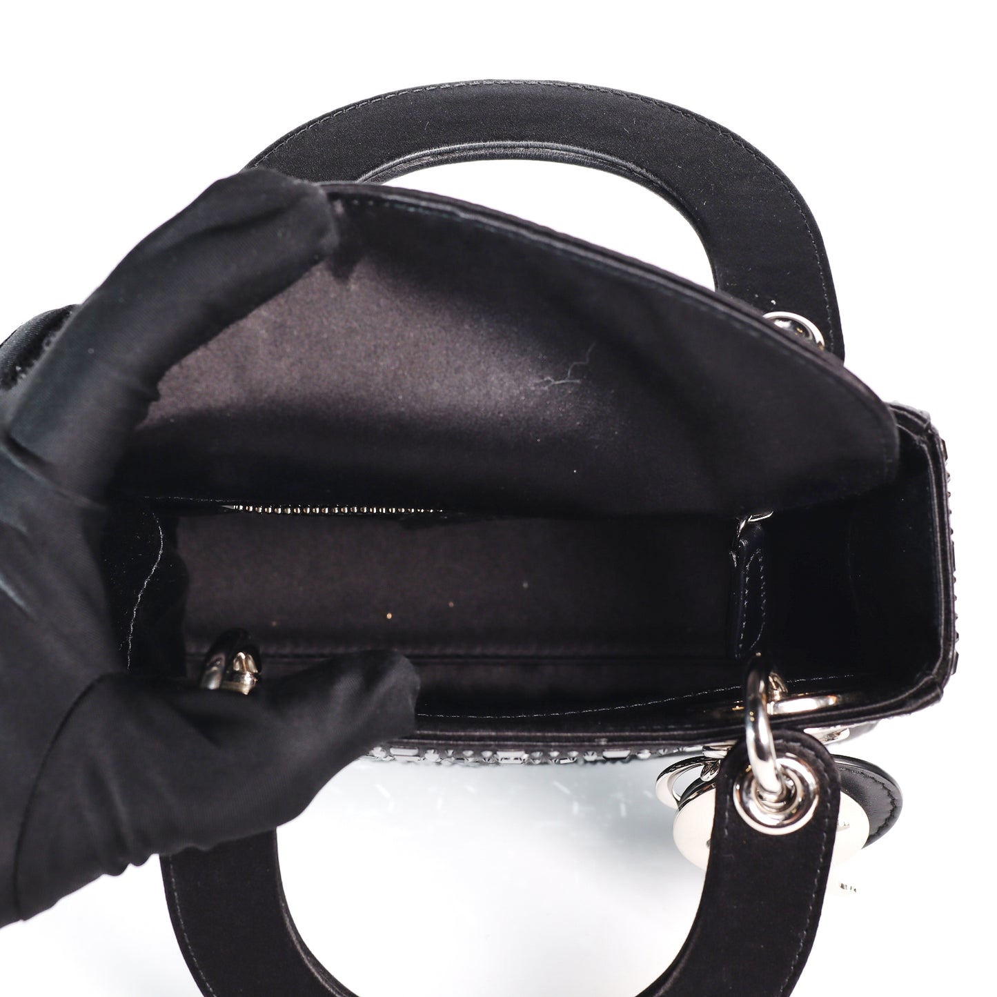 Pre-Owned Christian Dior Lady Dior Medium Black Satin Shoulder Bag 38723244