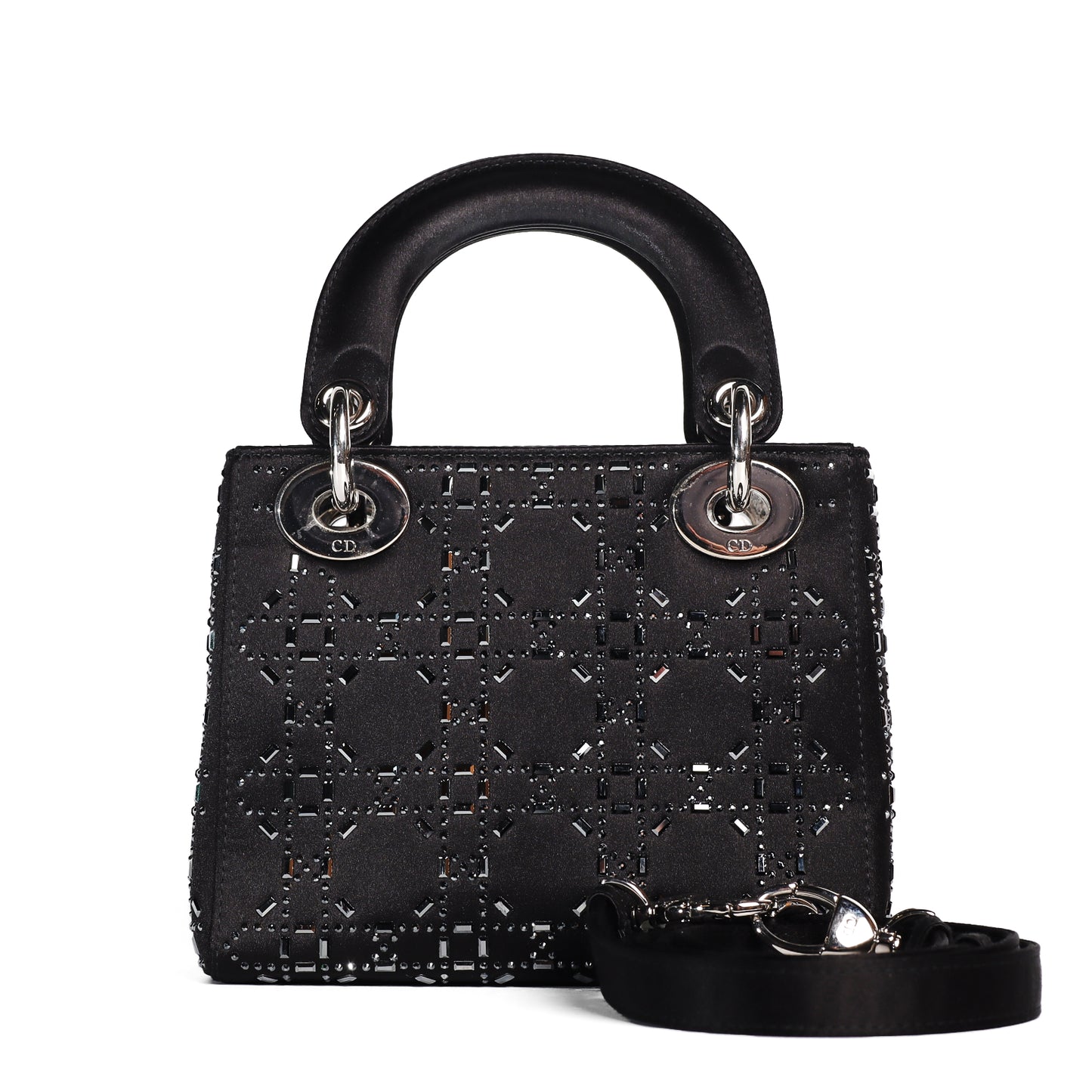 Pre-Owned Christian Dior Lady Dior Medium Black Satin Shoulder Bag 38723244