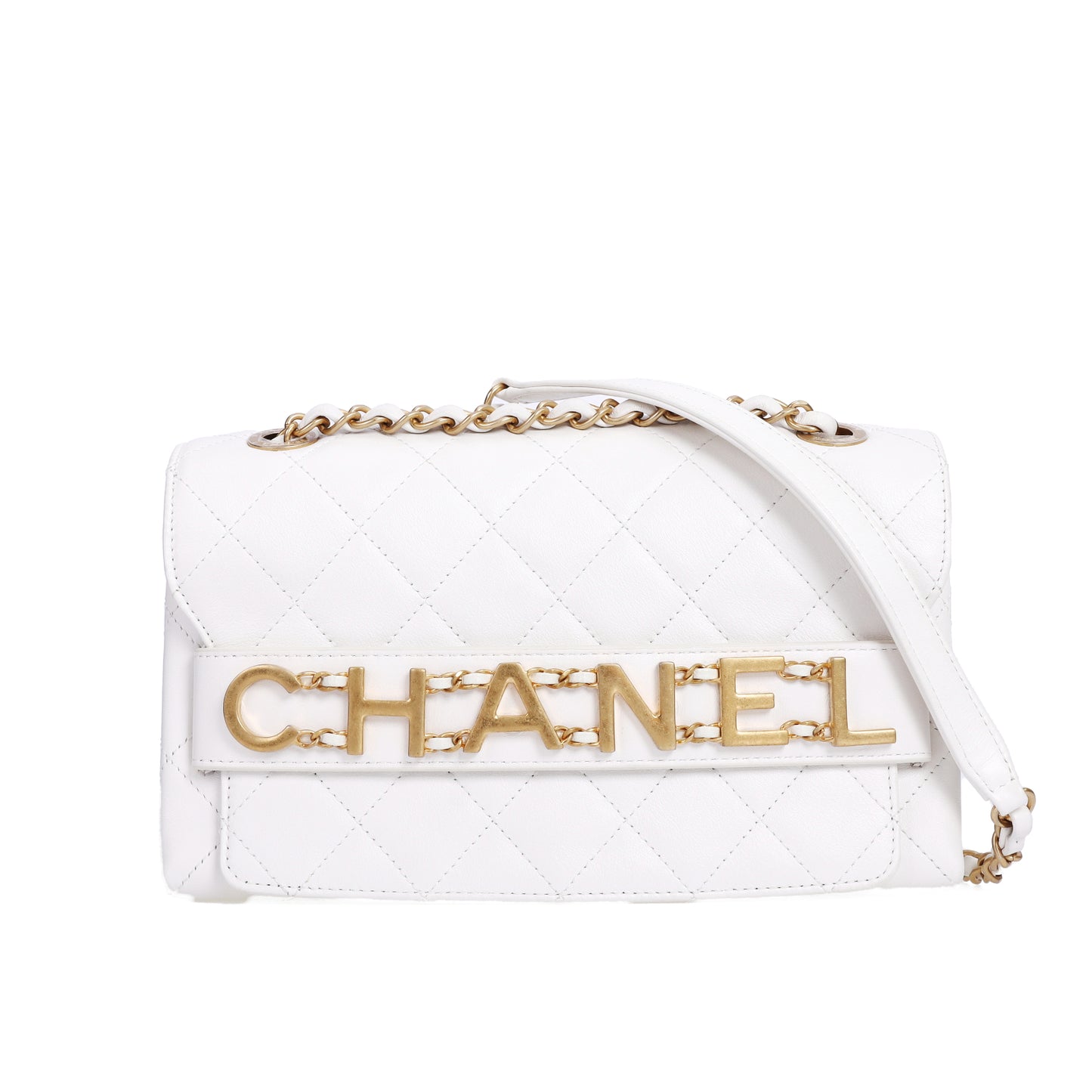Pre-Owned Chanel Flap White Calfskin Shoulder Bag 40569417 L