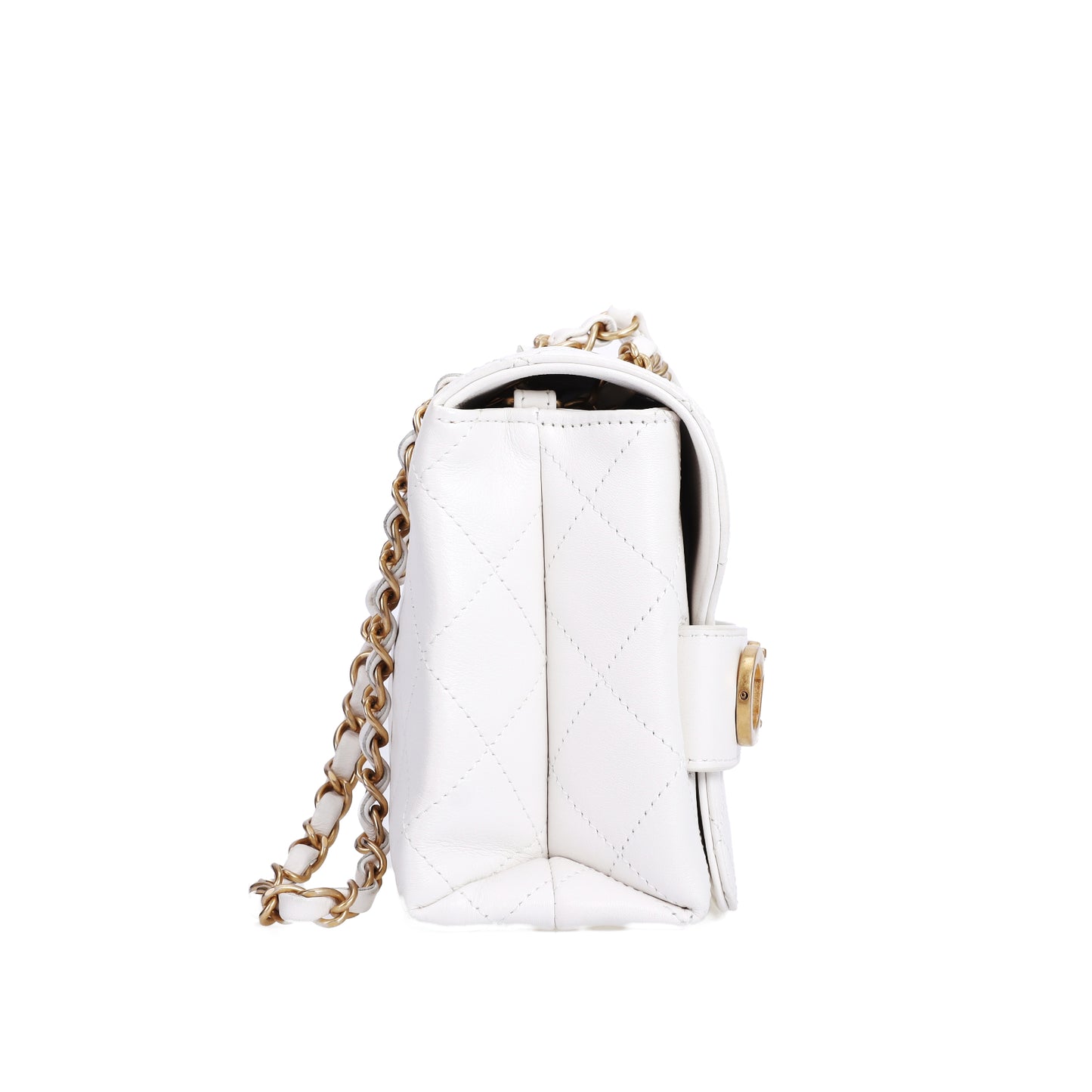 Pre-Owned Chanel Flap White Calfskin Shoulder Bag 40569417 L