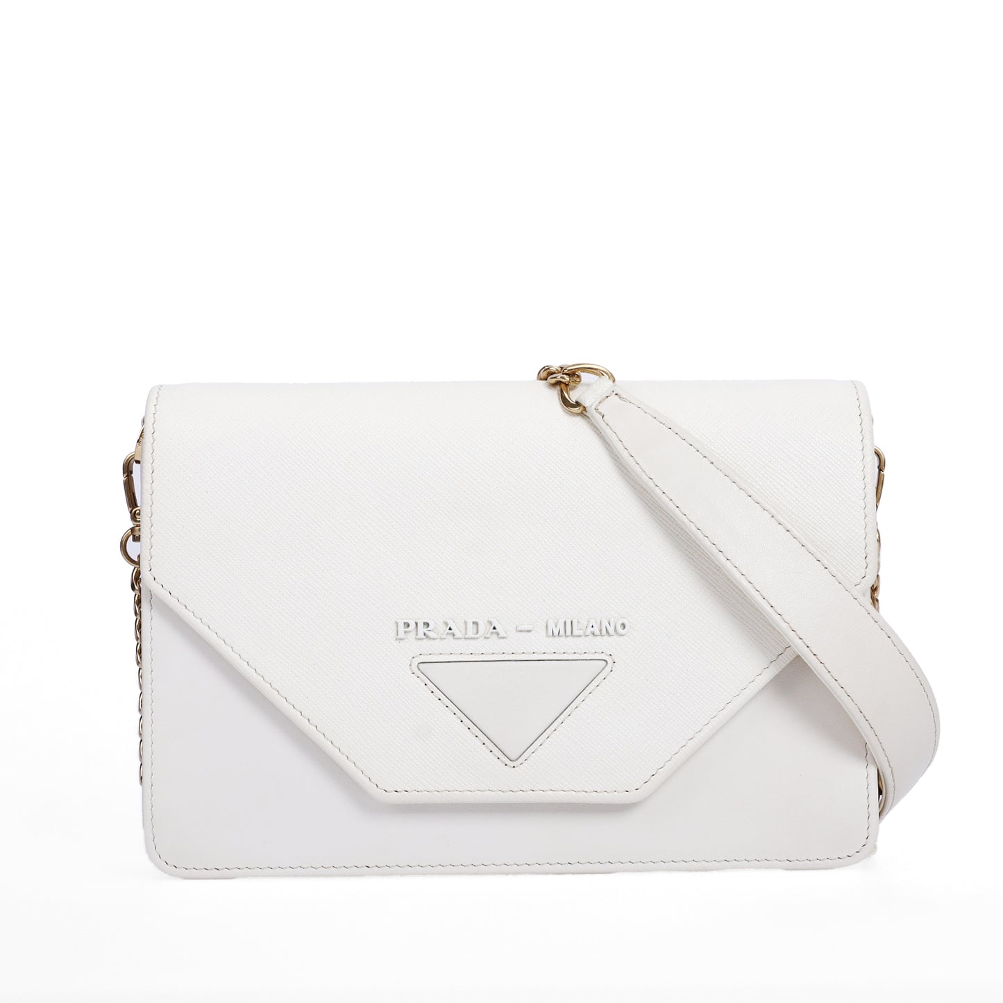 Pre-Owned PRADA Saffiano White Calfskin Wallet on Chain 40620226