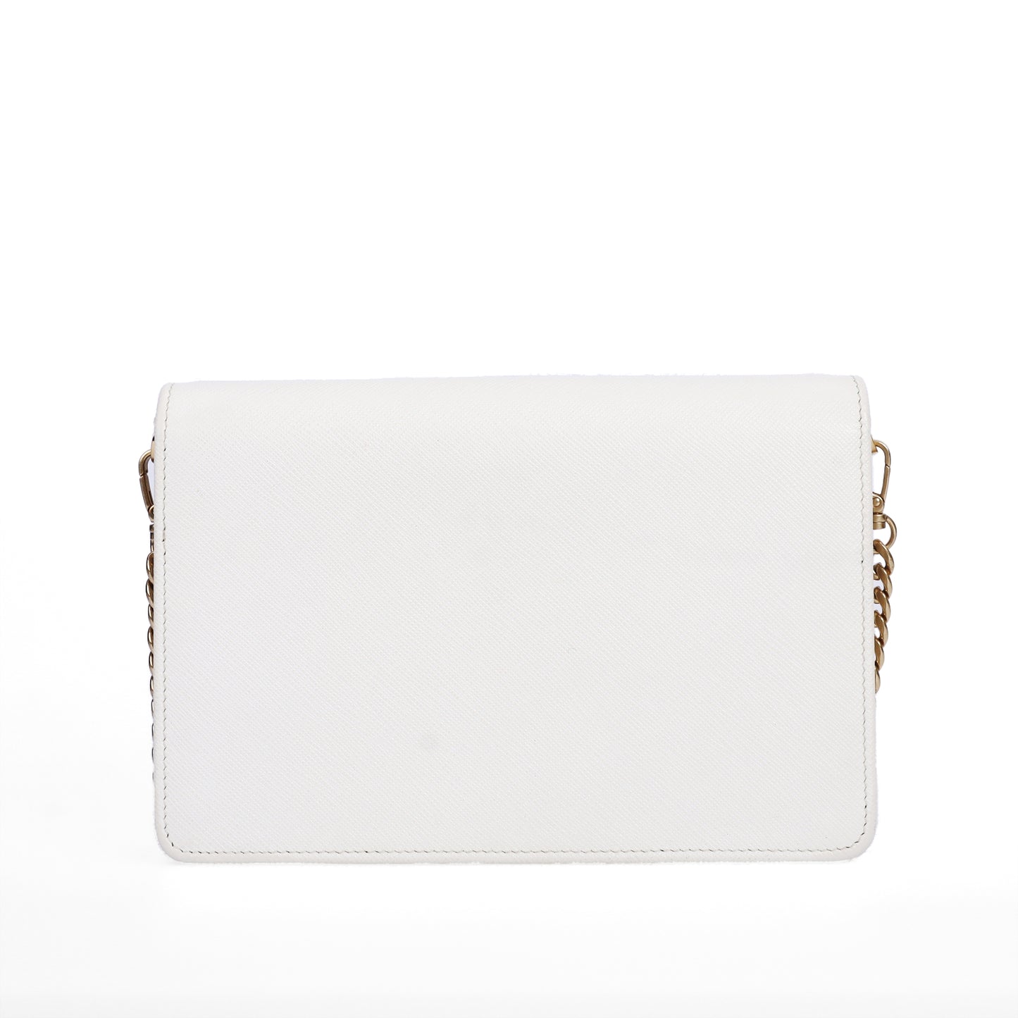 Pre-Owned PRADA Saffiano White Calfskin Wallet on Chain 40620226