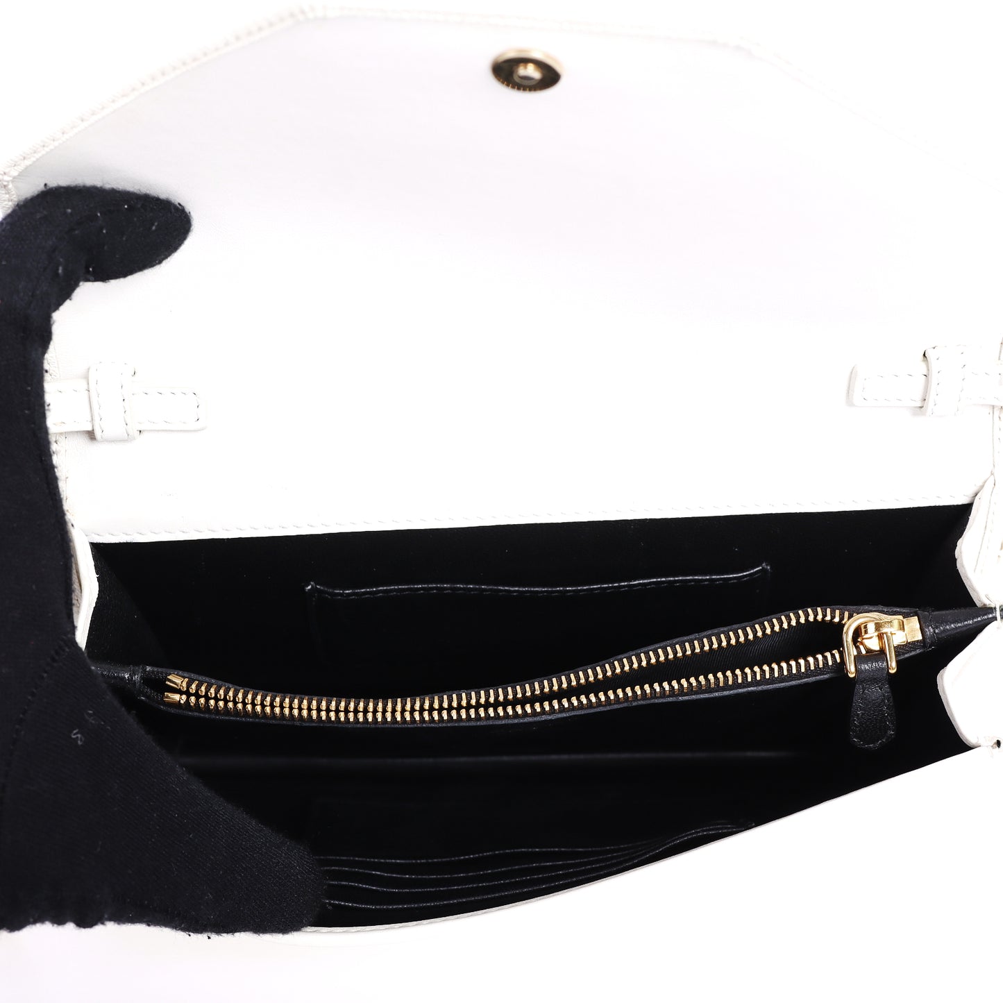 Pre-Owned PRADA Saffiano White Calfskin Wallet on Chain 40620226