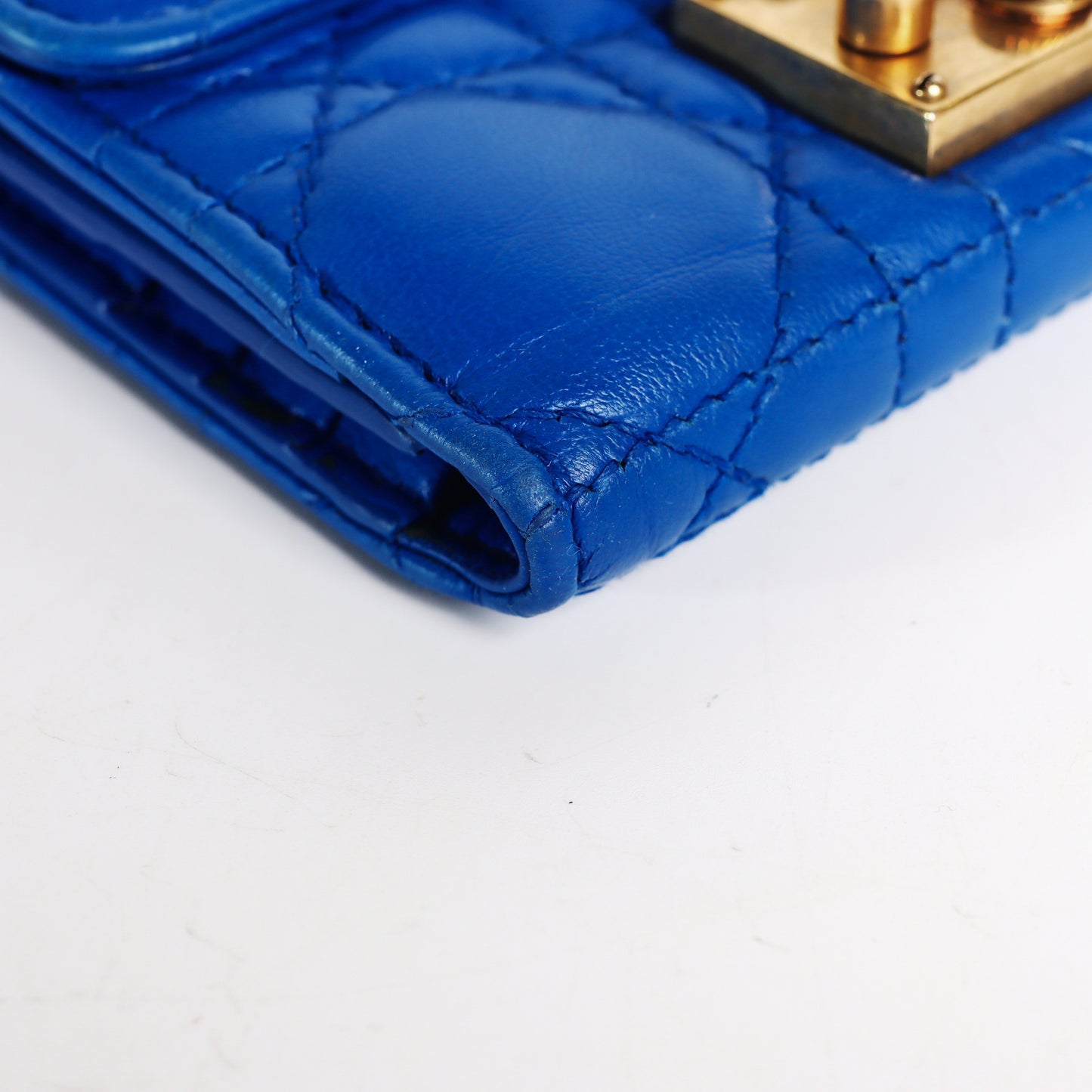 Pre-Owned Christian Dior Dioraddict Blue Cannage  Lambskin Wallet 43781340