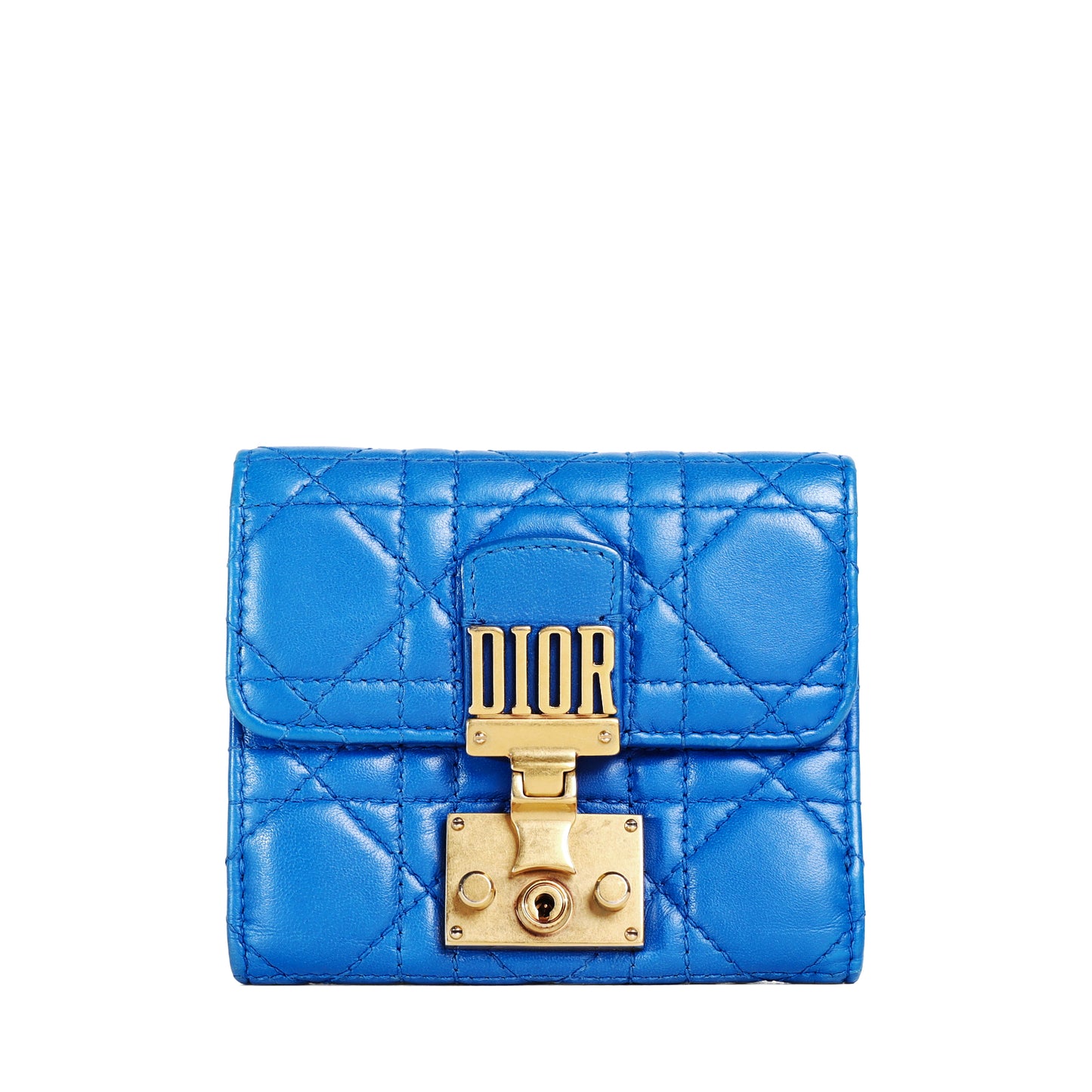 Pre-Owned Christian Dior Dioraddict Blue Cannage  Lambskin Wallet 43781340