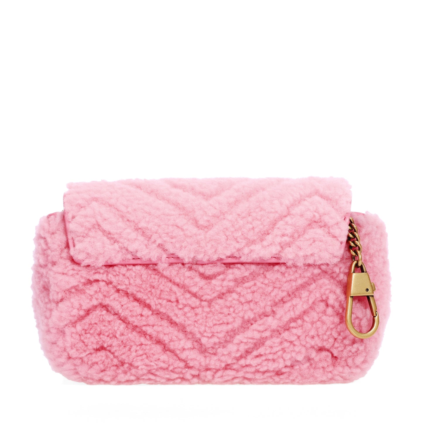 Pre-Owned Gucci GG Super GG Marmont Pink Shearling Calfskin Matelasse Shoulder Bag 44054625