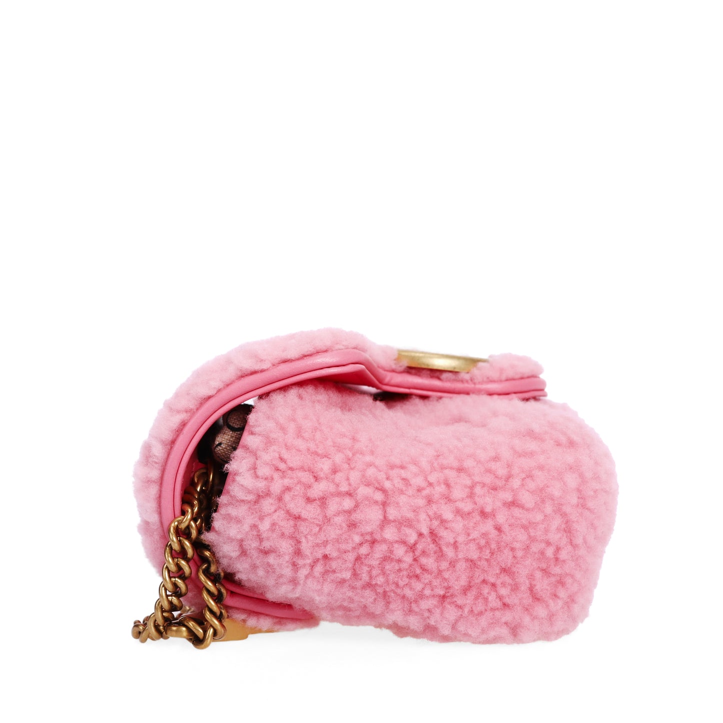 Pre-Owned Gucci GG Super GG Marmont Pink Shearling Calfskin Matelasse Shoulder Bag 44054625