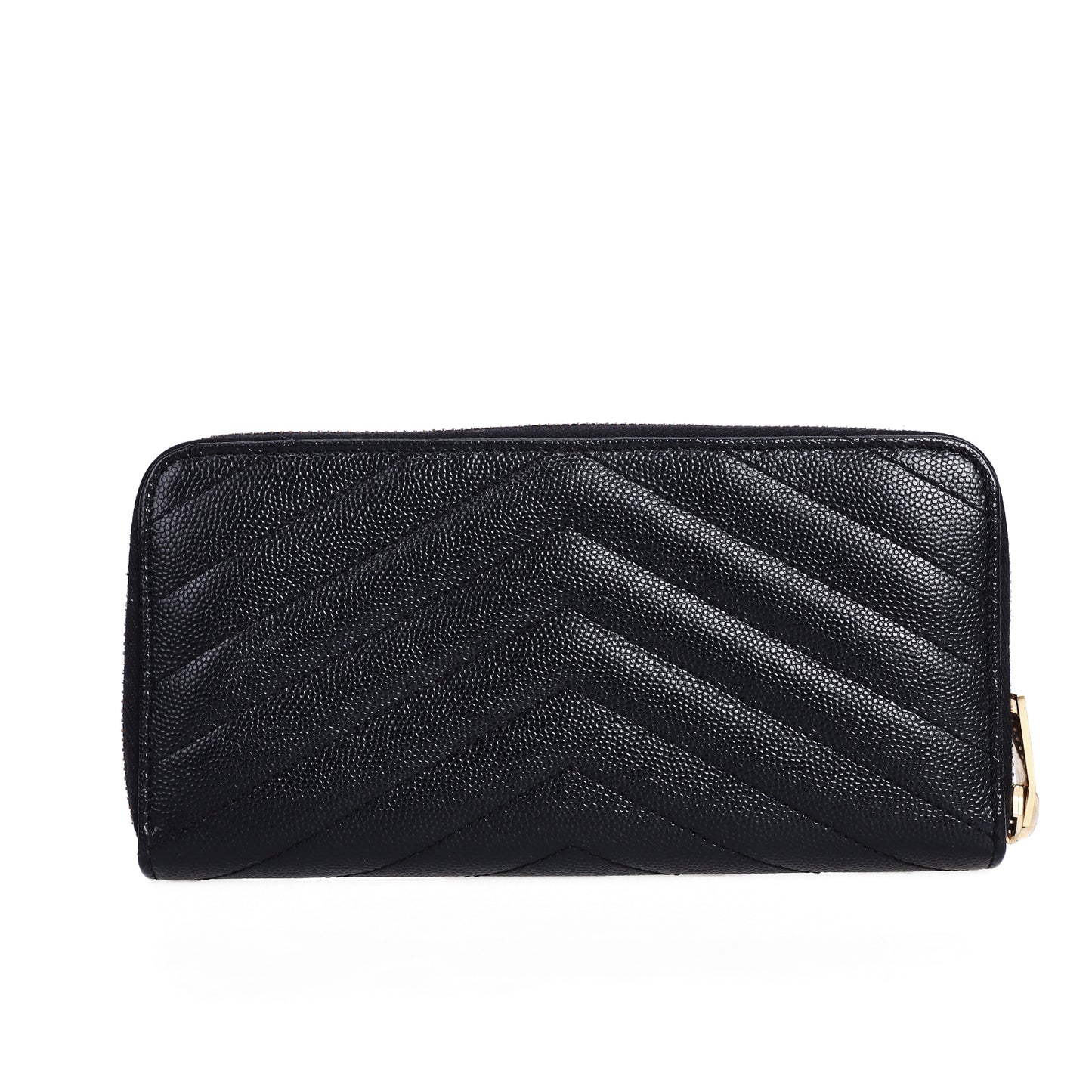 Pre-Owned Saint Laurent Zip-Around Black Grained Calfskin Long Wallet 45144967