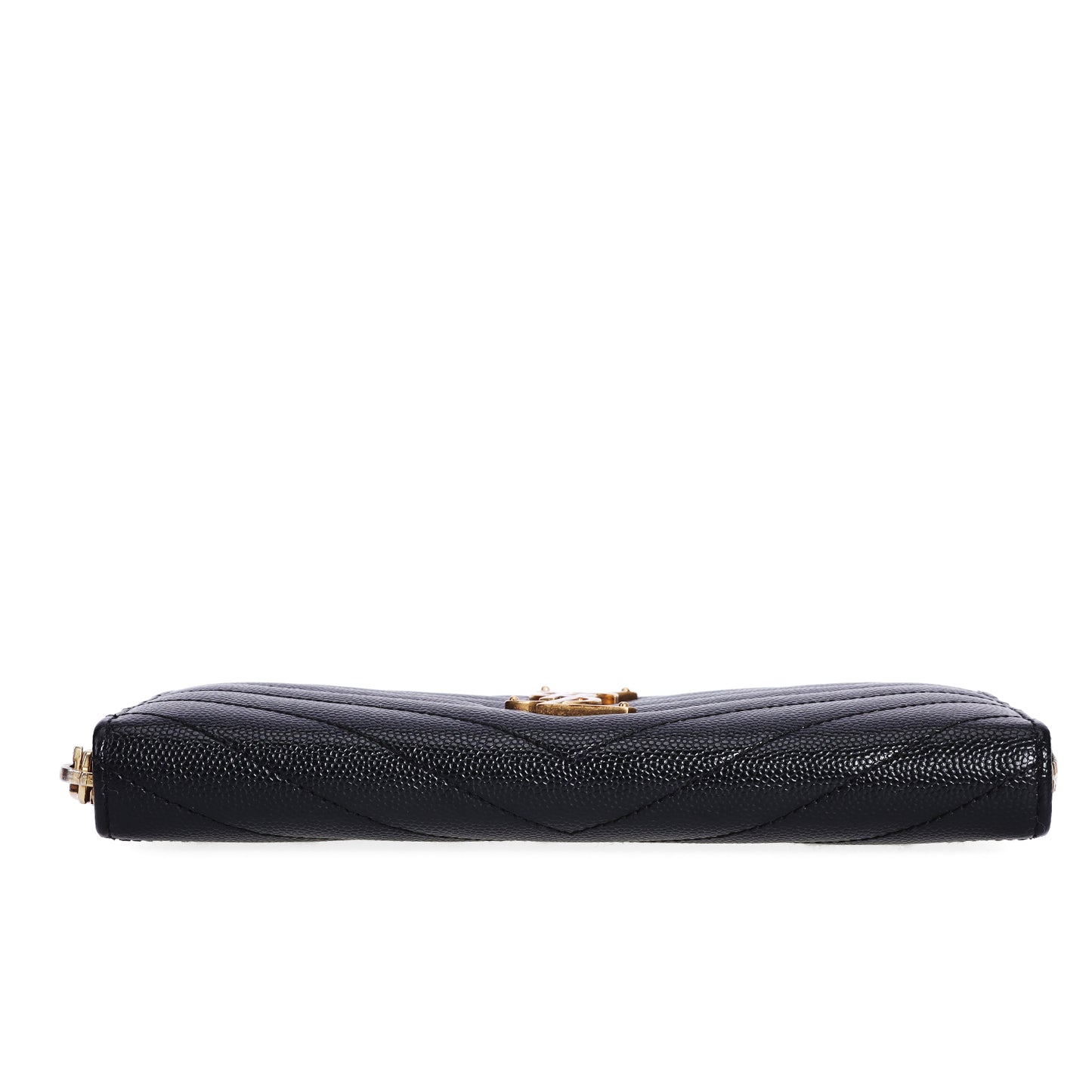 Pre-Owned Saint Laurent Zip-Around Black Grained Calfskin Long Wallet 45144967